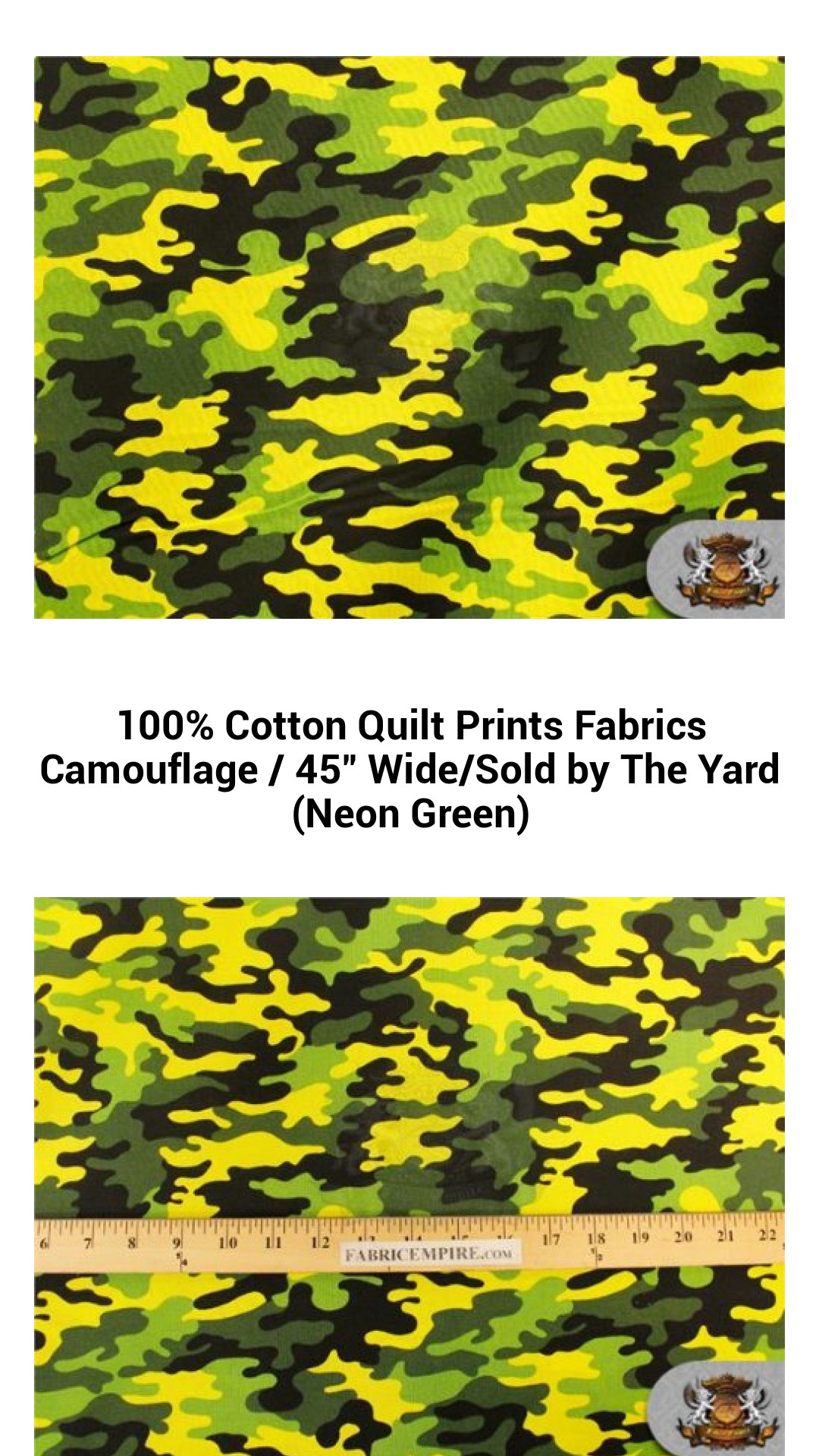 Vibrant 100% Cotton Camouflage Quilt Fabric - Neon Green, 45" Wide, Sold by the Yard for Ultimate Creativity