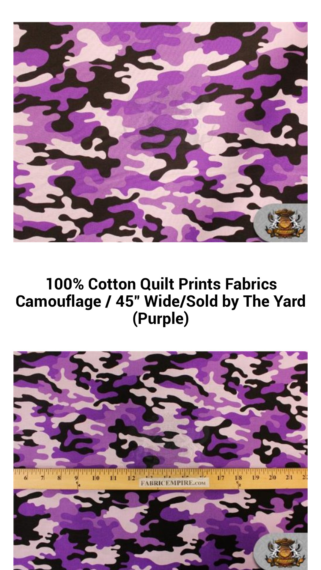 100% Cotton Quilt Prints Fabrics Camouflage / 45" Wide/Sold by The Yard (Purple) 100% Cotton Quilt Prints Fabrics Camouflage / 45" Wide/Sold by The Yard (Purple)