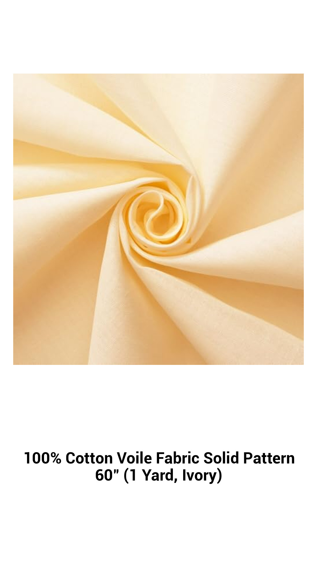 Luxurious 100% Cotton Voile Fabric - Lightweight Solid Ivory - Perfect for Dressmaking, Home Décor & Craft Projects (60" Wide, Sold by the Yard)