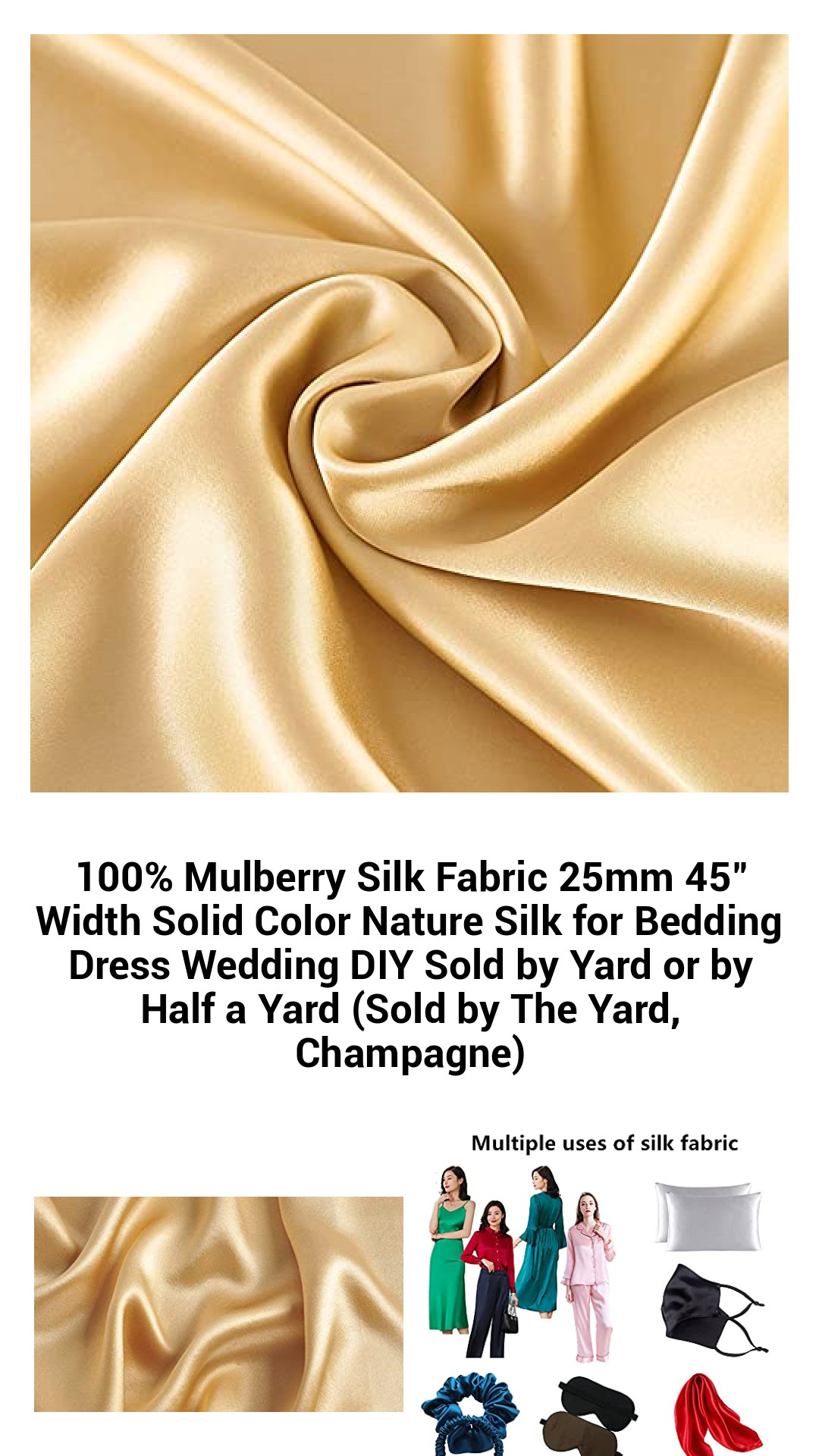 Luxurious 100% Mulberry Silk Fabric - 25mm Charmeuse Quality for Elegant Bedding, Dresses, and DIY Crafts – Available by the Yard in Champagne