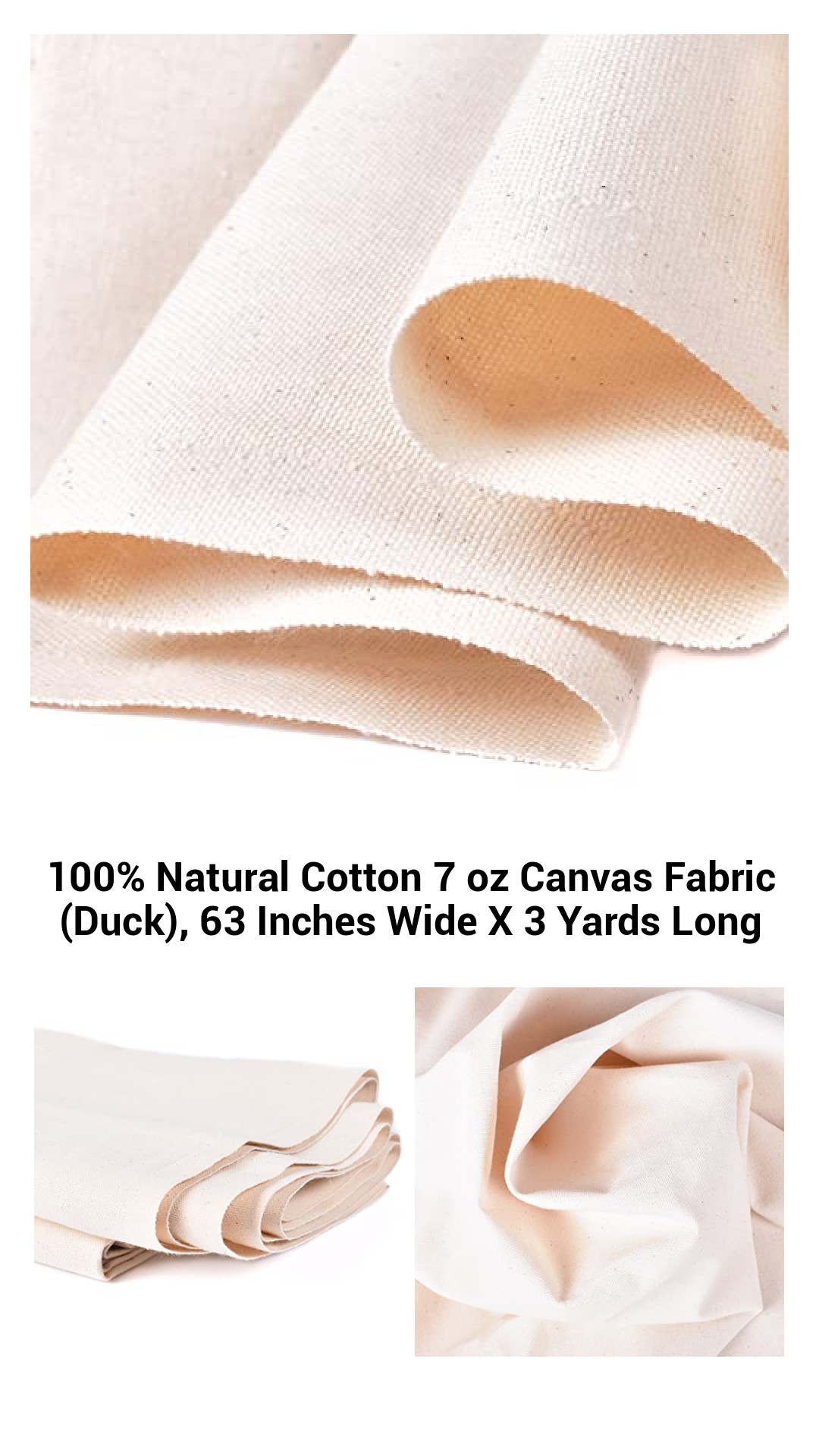 Premium 100% Natural Cotton 7 oz Duck Canvas Fabric – Versatile 63-inch Wide, 3-yard Length for Crafting, Sewing, and Home Décor