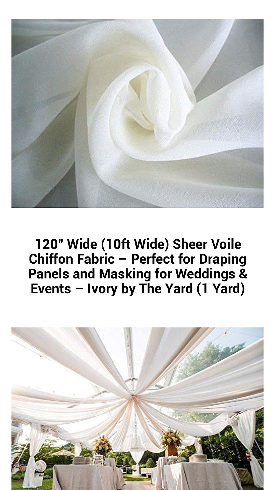 Luxurious 120" Wide Sheer Voile Chiffon Fabric for Elegant Draping and Event Styling - Ideal for Weddings, Parties, and Custom Creations - Ivory by the Yard