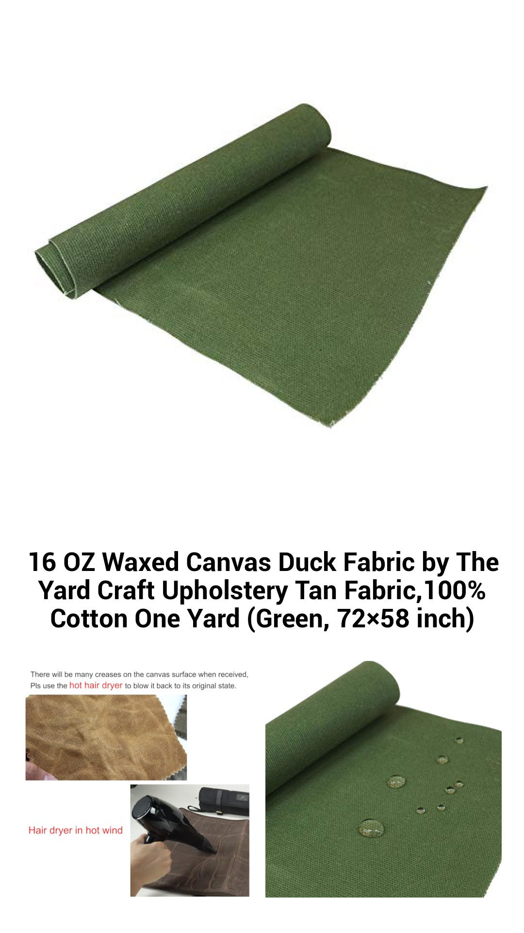 16 OZ Waxed Canvas Duck Fabric by The Yard Craft Upholstery Tan Fabric,100% Cotton One Yard (Green, 72×58 inch) 16 OZ Waxed Canvas Duck Fabric by The Yard Craft Upholstery Tan Fabric,100% Cotton One Yard (Green, 72×58 inch)
