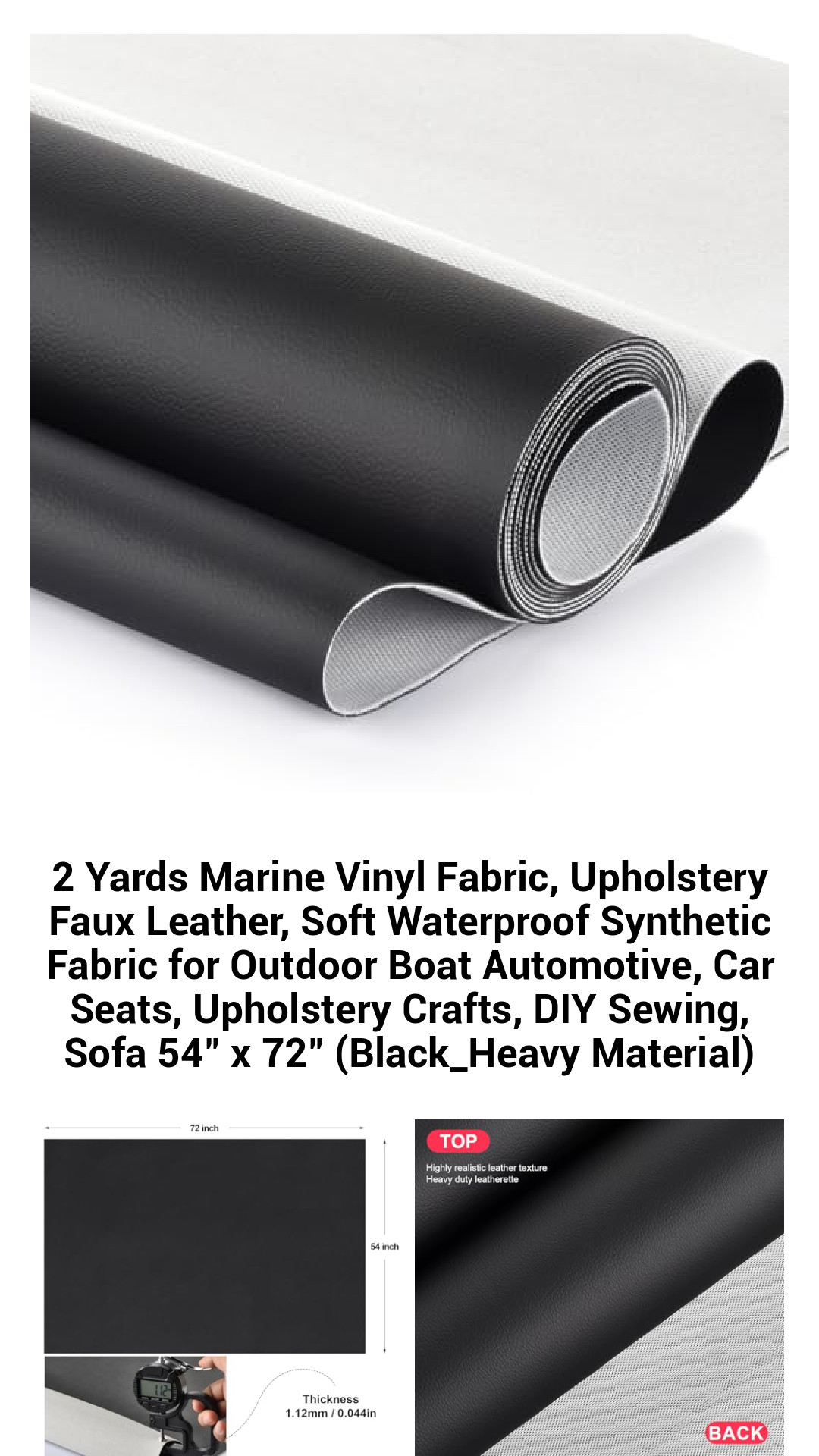 2 Yards Marine Vinyl Fabric, Upholstery Faux Leather, Soft Waterproof Synthetic Fabric for Outdoor Boat Automotive, Car Seats, Upholstery Crafts, DIY Sewing, Sofa 54" x 72" (Black_Heavy Material) 2 Yards Marine Vinyl Fabric, Upholstery Faux Leather, Soft Waterproof Synthetic Fabric for Outdoor Boat Automotive, Car Seats, Upholstery Crafts, DIY Sewing, Sofa 54" x 72" (Black_Heavy Material)