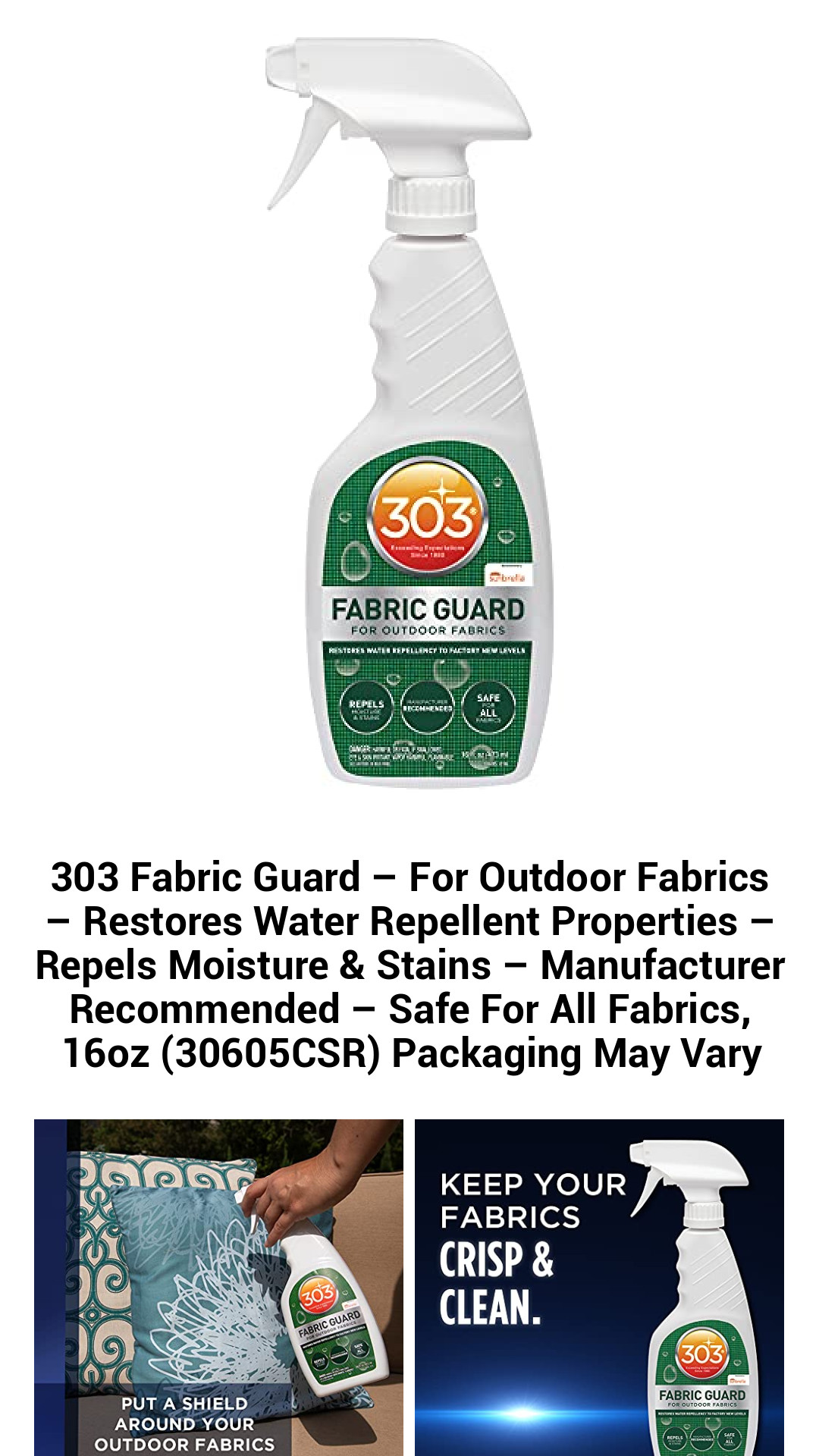 Ultimate Outdoor Fabric Protector – 303 Fabric Guard – Revive Water Repellency & Shield Against Moisture and Stains – Safe for All Fabrics – 16oz (30605CSR)
