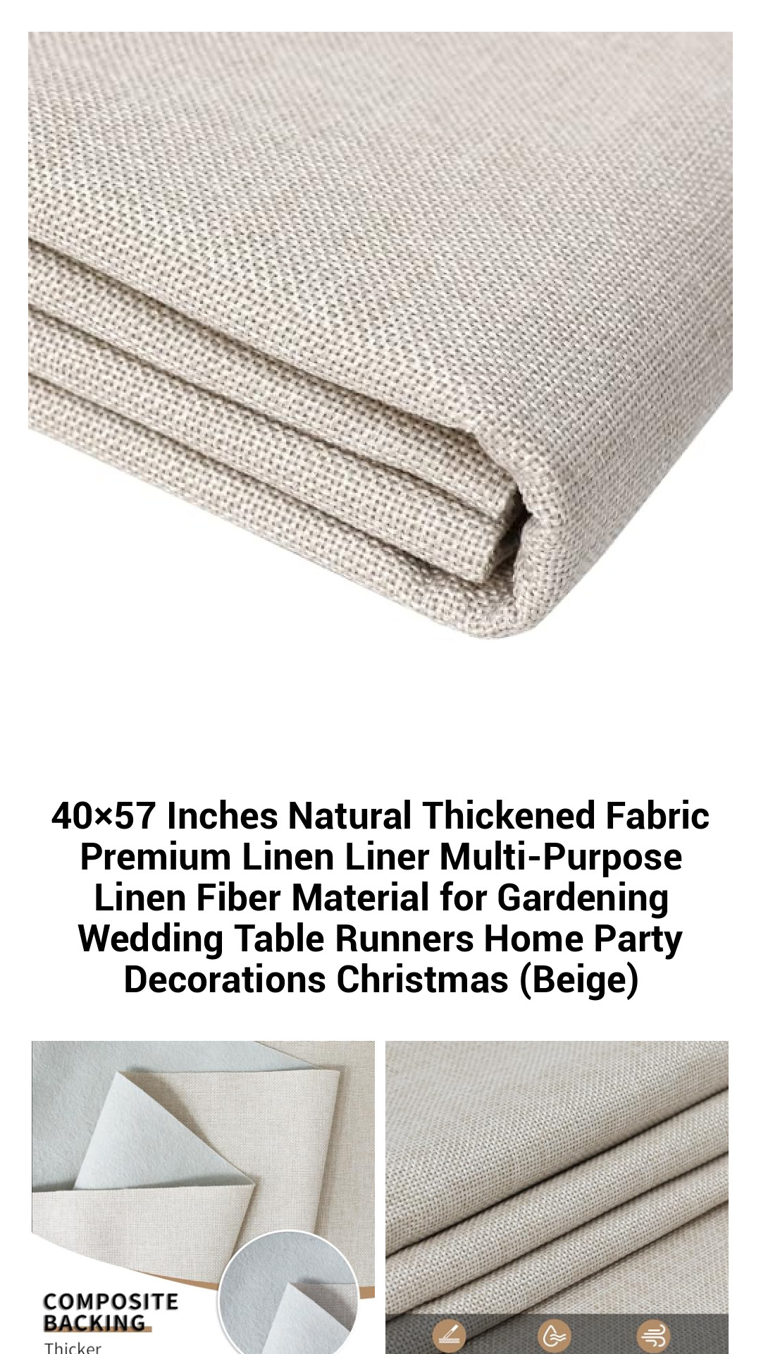 Premium 40x57 Inch Natural Linen Fabric - Versatile Thickened Material for Home Decor, Gardening, Weddings, and Parties - Eco-Friendly and Washable (Beige)