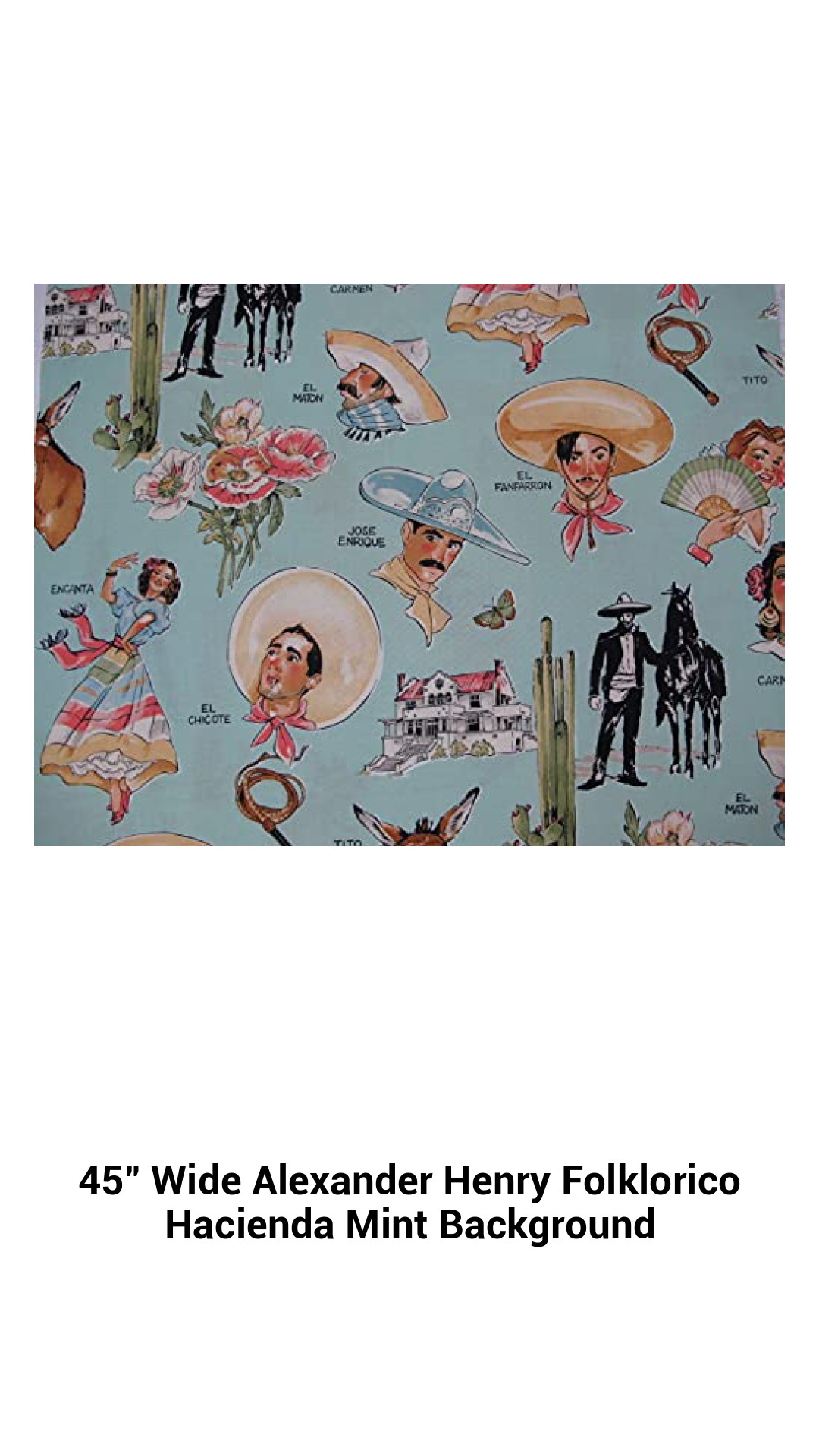 Vibrant 45-Inch Alexander Henry Folklorico Fabric with Mint Hacienda Design for Creative Sewing Projects