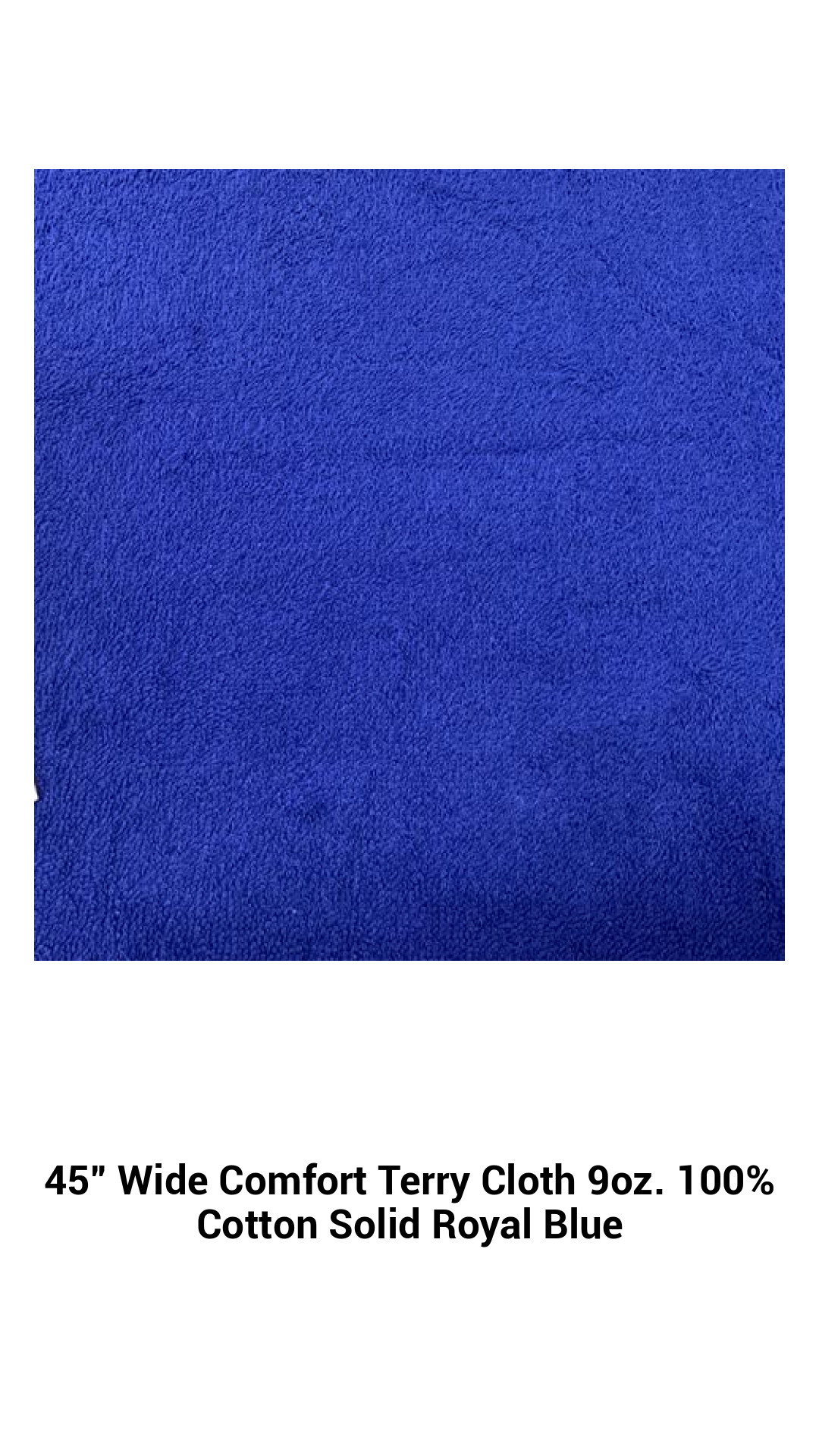 Luxurious 45-Inch Wide Royal Blue Terry Cloth – 100% Cotton, Soft and Absorbent Fabric by the Yard