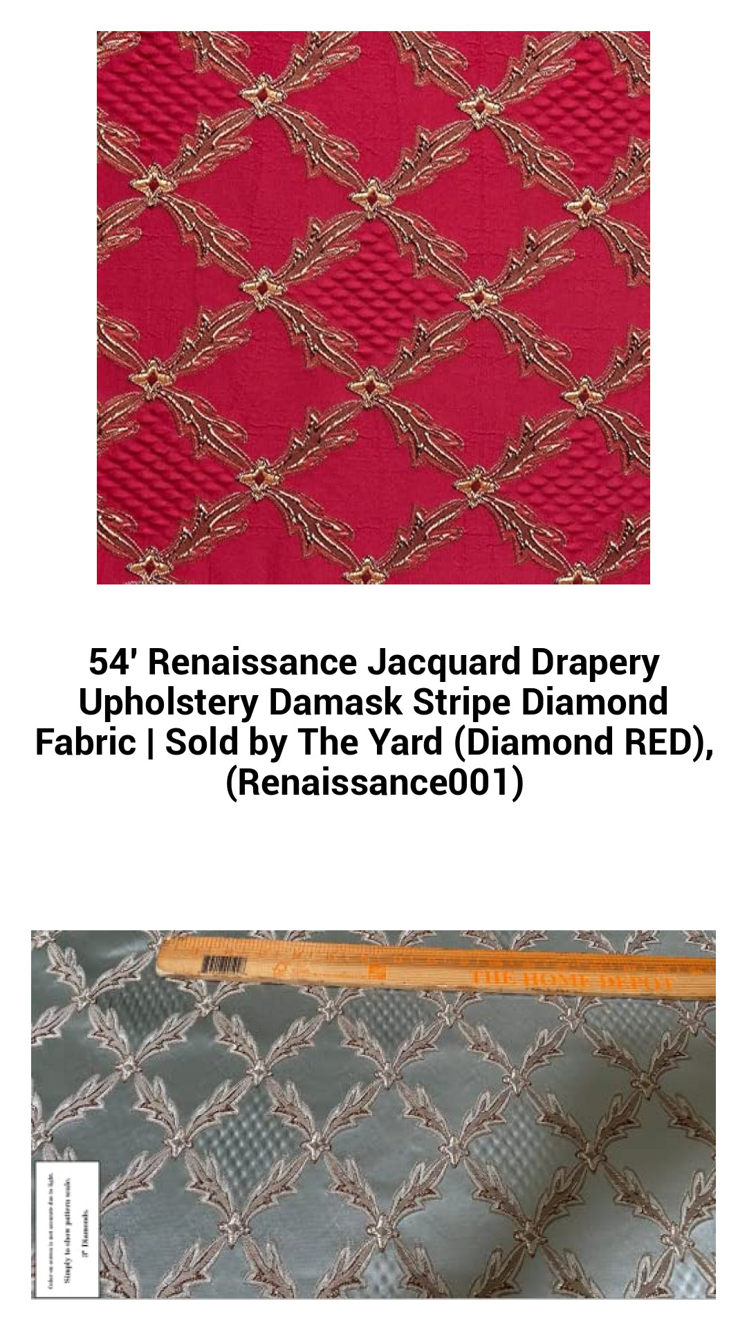 Luxurious 54-Inch Renaissance Jacquard Drapery Fabric | Elegant Damask Stripe Diamond Design | Sold by the Yard (Rich Diamond Red)
