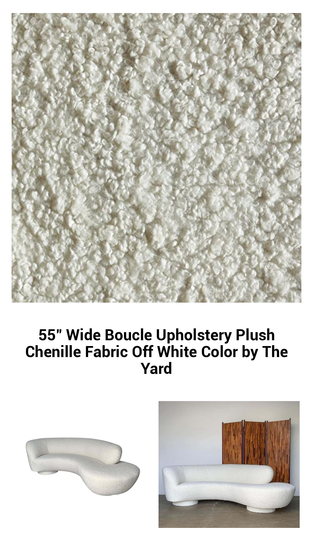 Luxurious Off-White Chenille Boucle Upholstery Fabric – 55” Wide, Perfect for Elegant Home Décor Projects