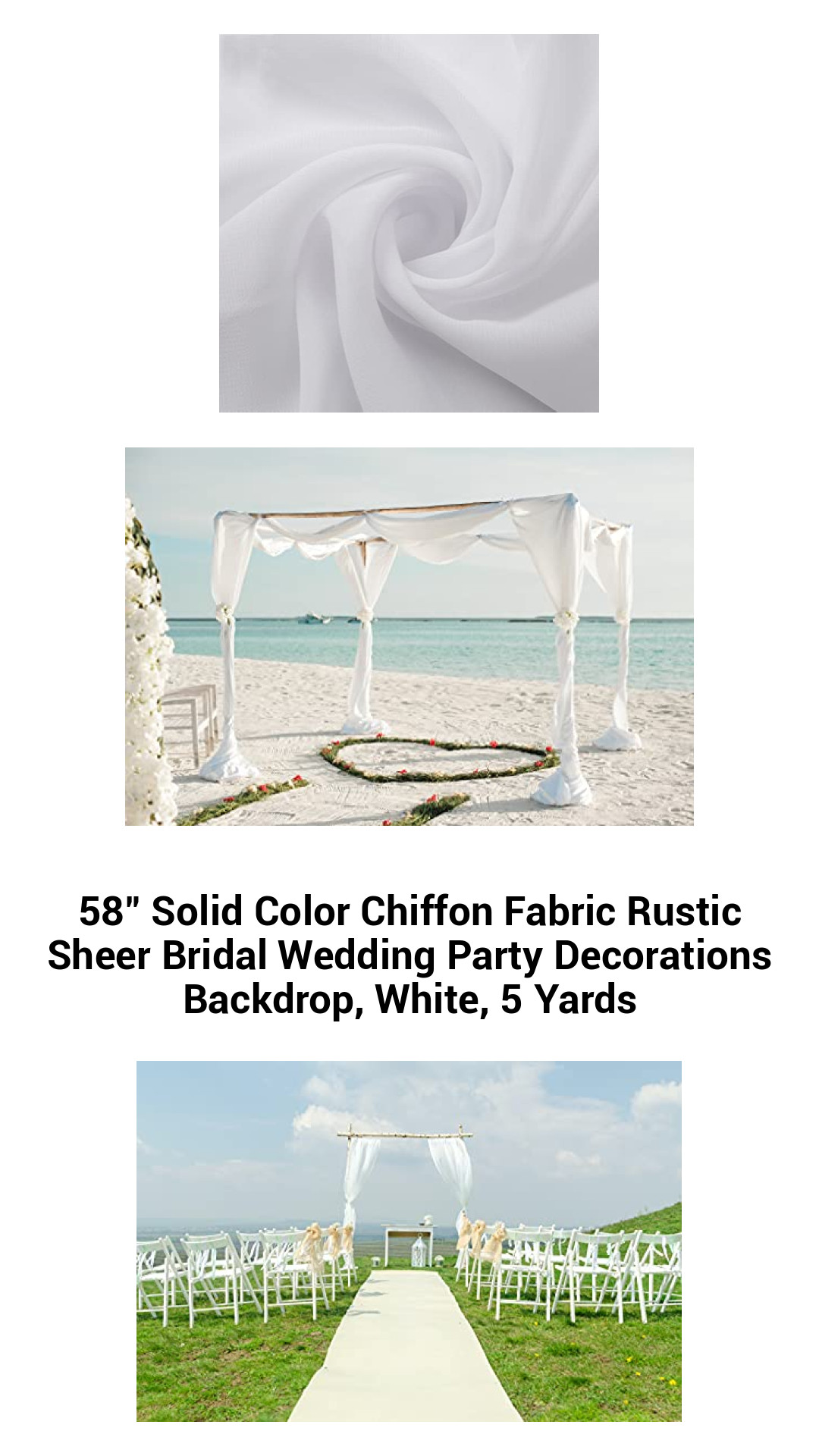 Luxurious 58-Inch White Chiffon Fabric - Soft, Sheer Backdrop for Elegant Weddings & Special Events, Available in Multiple Lengths
