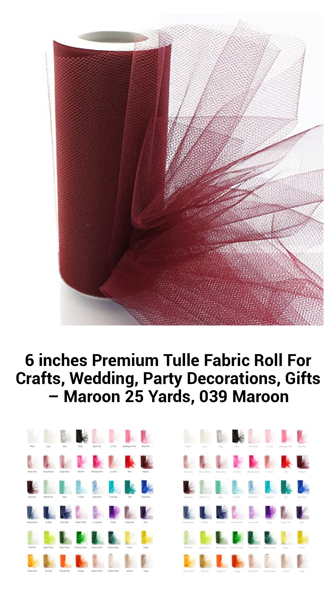 6 inches Premium Tulle Fabric Roll For Crafts, Wedding, Party Decorations, Gifts – Maroon 25 Yards, 039 Maroon 6 inches Premium Tulle Fabric Roll For Crafts, Wedding, Party Decorations, Gifts – Maroon 25 Yards, 039 Maroon