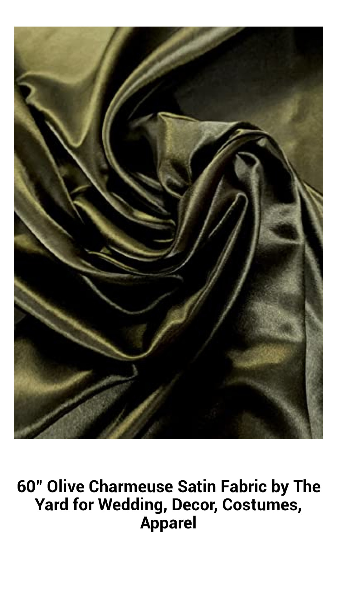 Luxurious Olive Charmeuse Satin Fabric - 60" Wide, Perfect for Weddings, Elegant Decor, Costumes, and Fashion Apparel