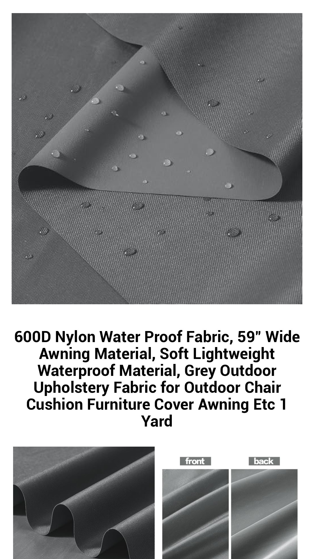 Premium 600D Waterproof Nylon Fabric - 59" Wide Outdoor Upholstery Material for Cushions, Awnings, and Furniture Covers – Lightweight, Durable, and Fade-Resistant