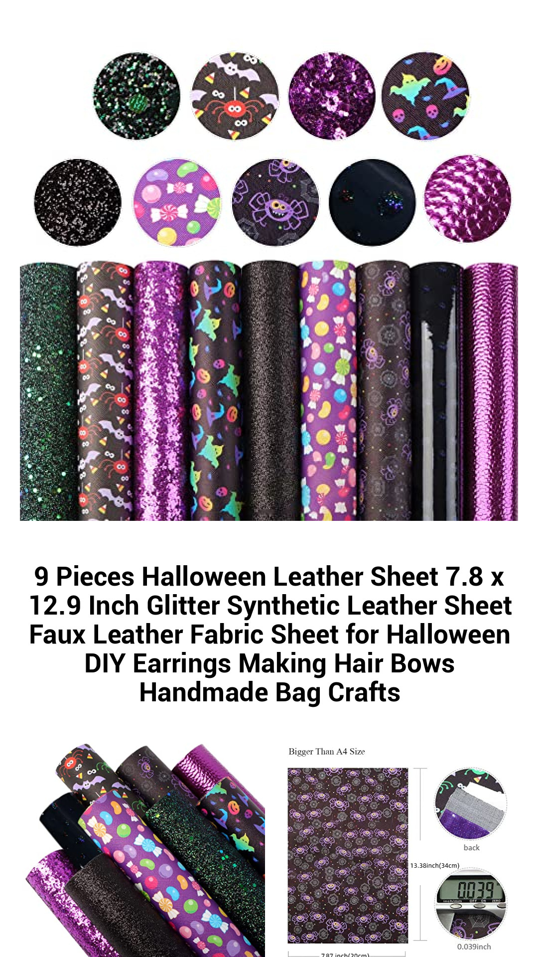 Spooktacular 9-Piece Halloween Faux Leather Craft Set - Vibrant Glitter Sheets for DIY Earrings, Hair Bows & Festive Crafts