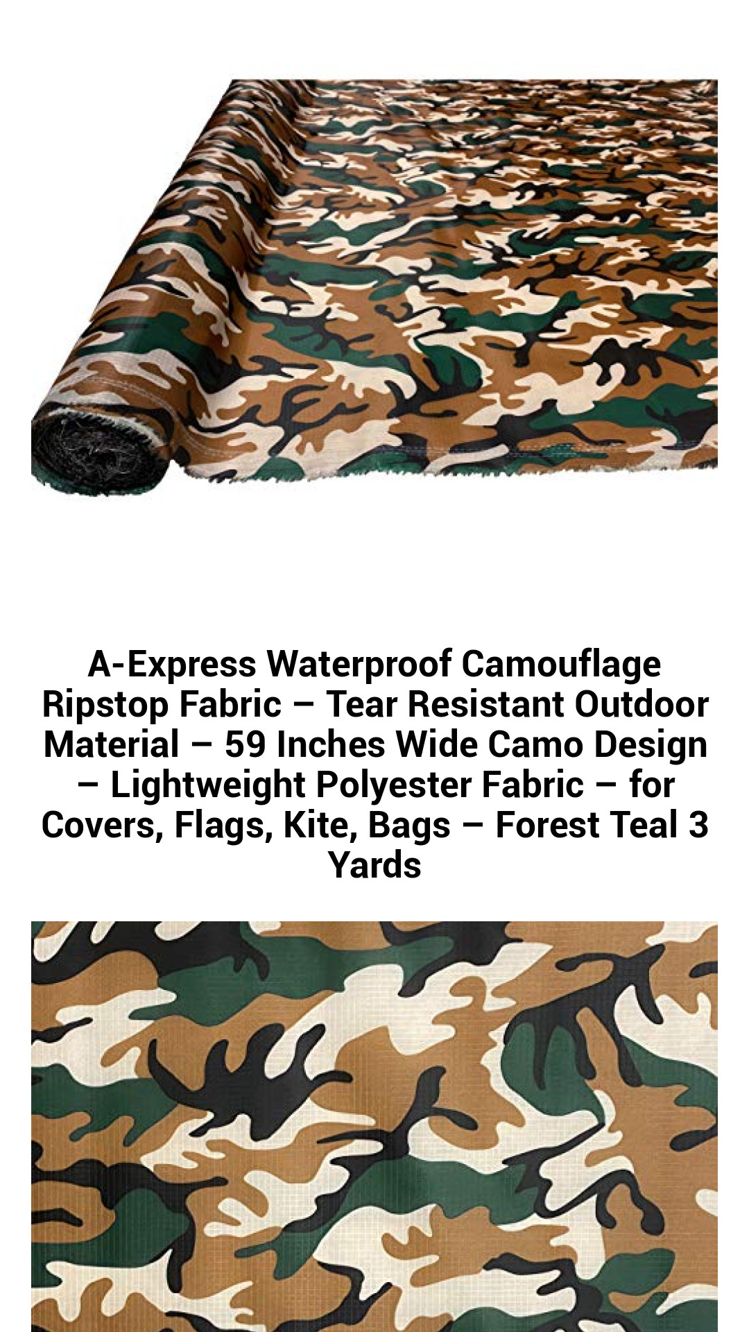 Ultimate Forest Teal Waterproof Ripstop Camouflage Fabric - Durable, Lightweight Outdoor Material for Kites, Covers, and More - 59 Inches Wide, 3 Yards