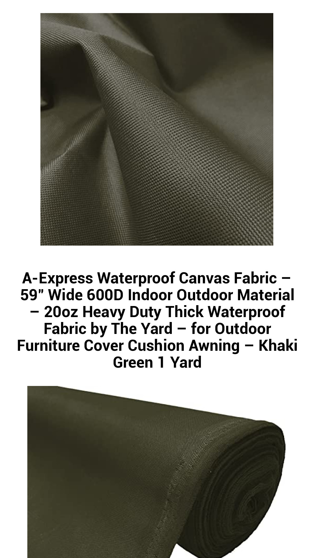 Premium Heavy-Duty Waterproof Canvas Fabric - 59" Wide 600D Outdoor-Indoor Material - 20oz Durable Khaki Green Textile for Custom Covers and Gear