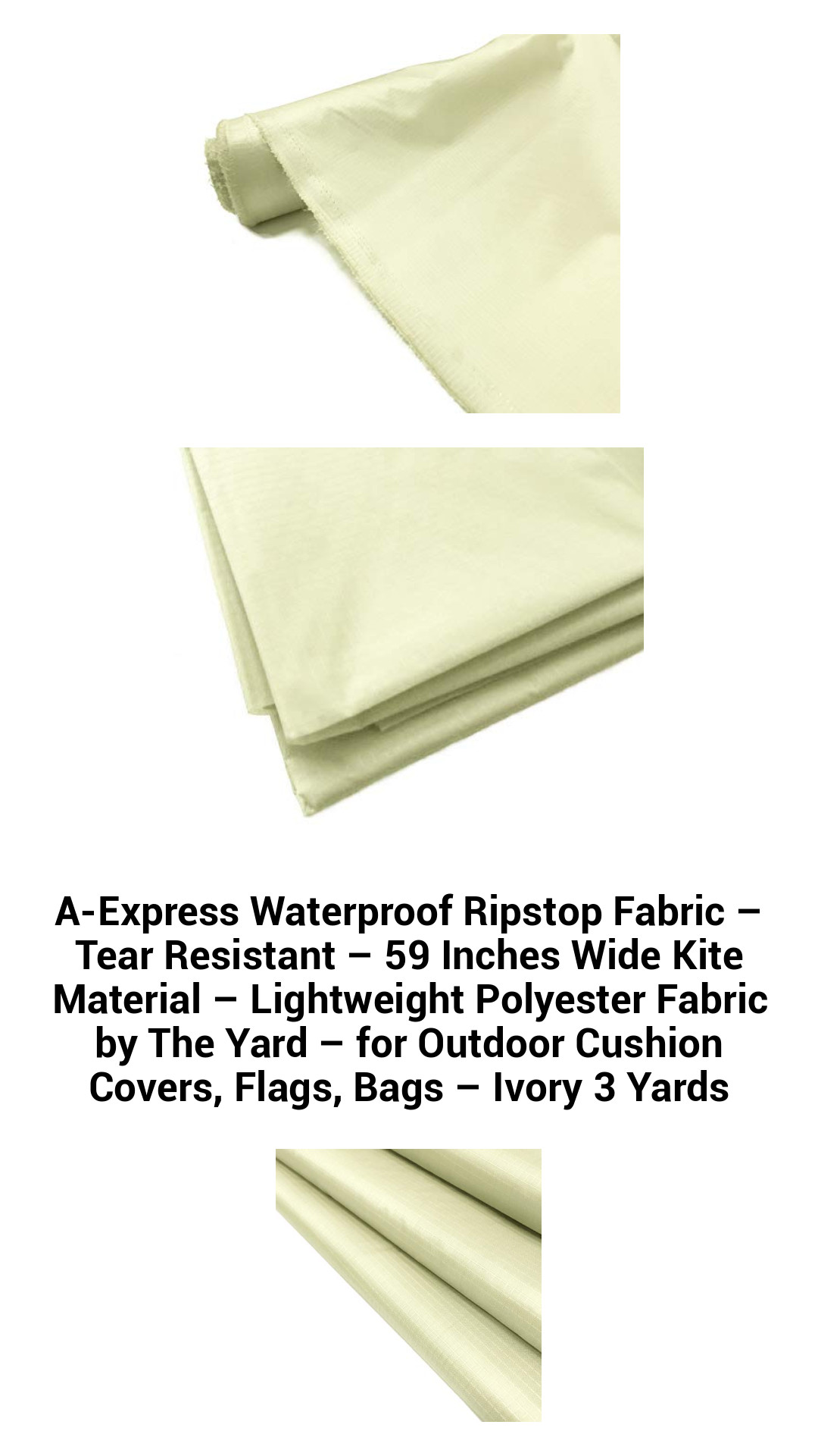 Premium Waterproof Ripstop Polyester Fabric – 59-Inch Wide, Tear-Resistant Material for Outdoor Projects – Perfect for Kites, Bags, and Cushions – Ivory, Available by the Yard