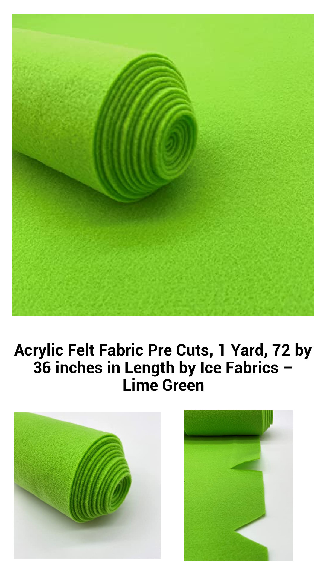 Premium Lime Green Acrylic Felt Fabric Pre Cuts - 1 Yard (72" x 36") for Crafting, Sewing, and DIY Projects