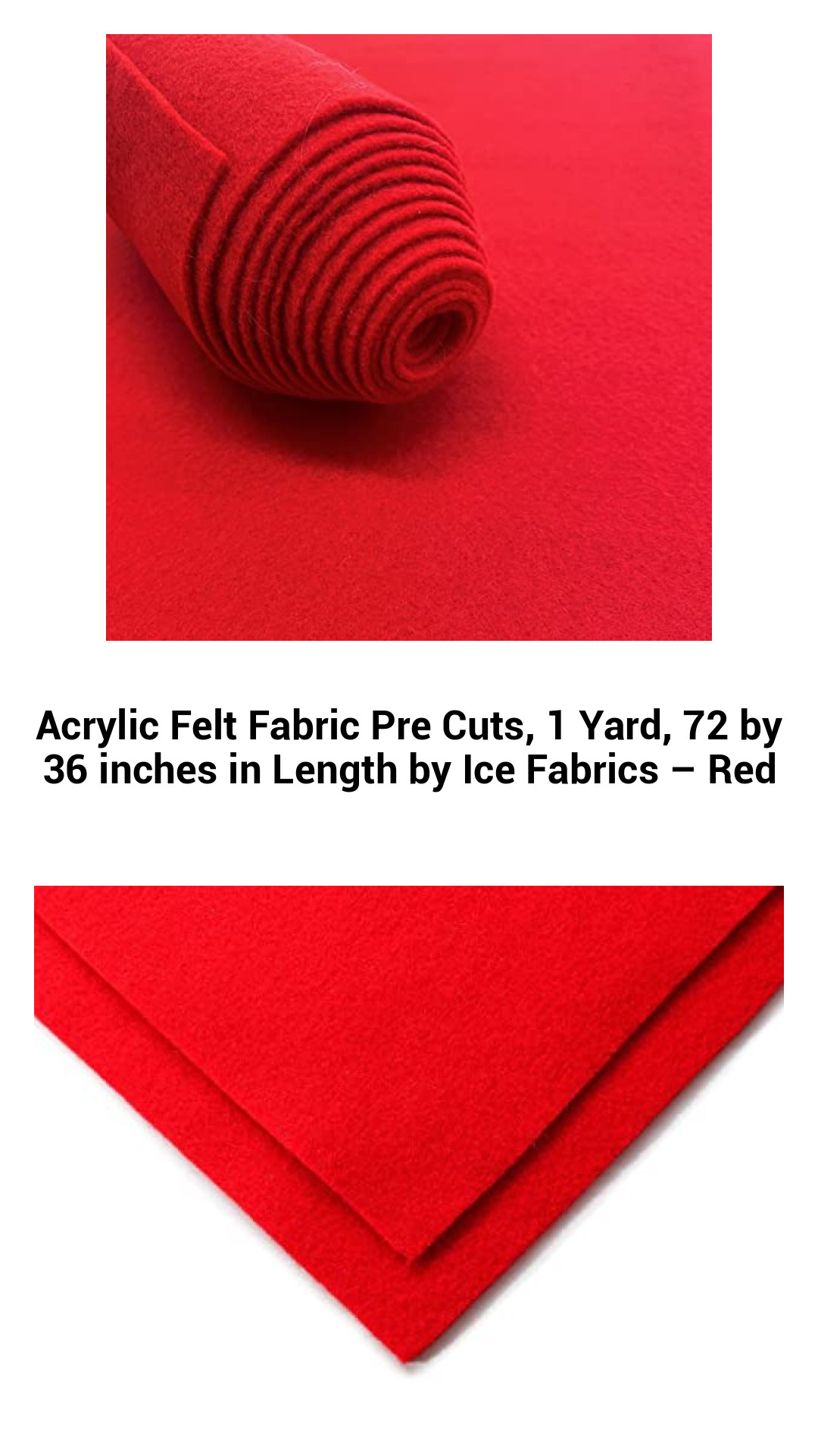 Premium Red Acrylic Felt Fabric Pre-Cuts, 1 Yard (72” x 36”) by Ice Fabrics - Ideal for Crafts, Sewing, and DIY Projects