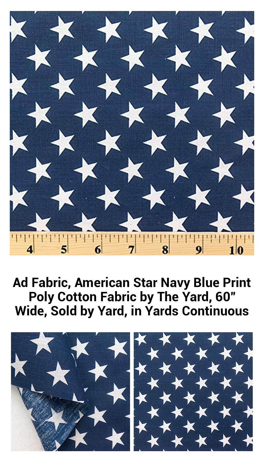 Versatile American Star Navy Blue Print Poly Cotton Fabric - 60” Wide, Quality Fabric by the Yard for Quilting, Apparel, and Home Decor