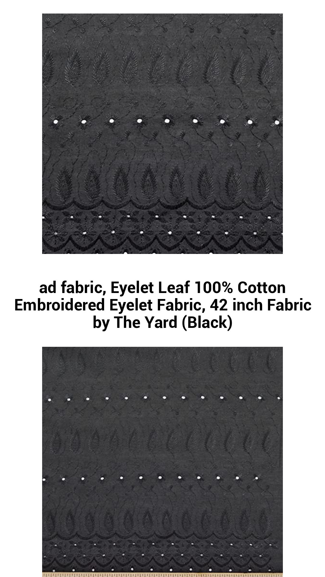 Luxurious Black Eyelet Leaf Cotton Embroidered Fabric - 100% Cotton, 42-Inch by the Yard for Elegant DIY Projects