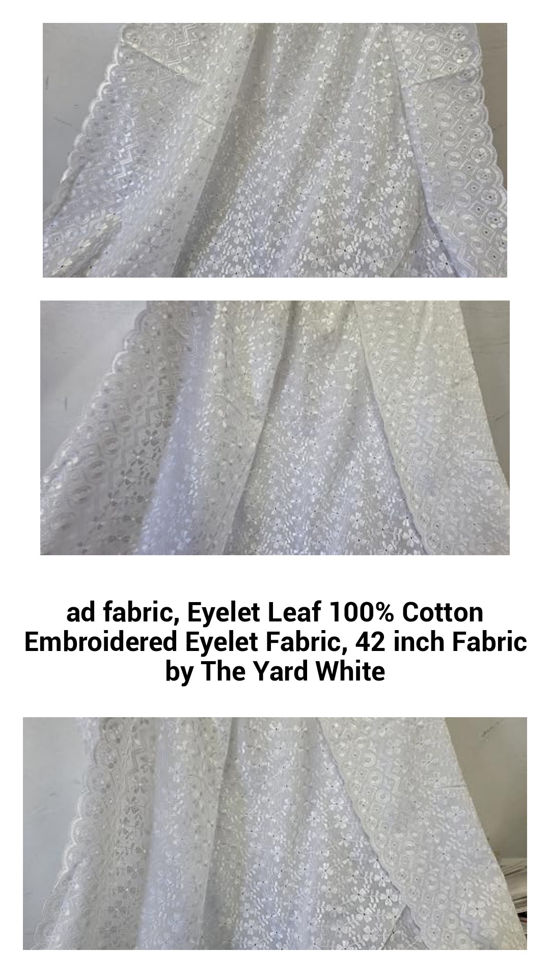 Luxurious Eyelet Leaf 100% Cotton Embroidered Fabric - 42 Inches Wide, Perfect for DIY Fashion and Home Décor