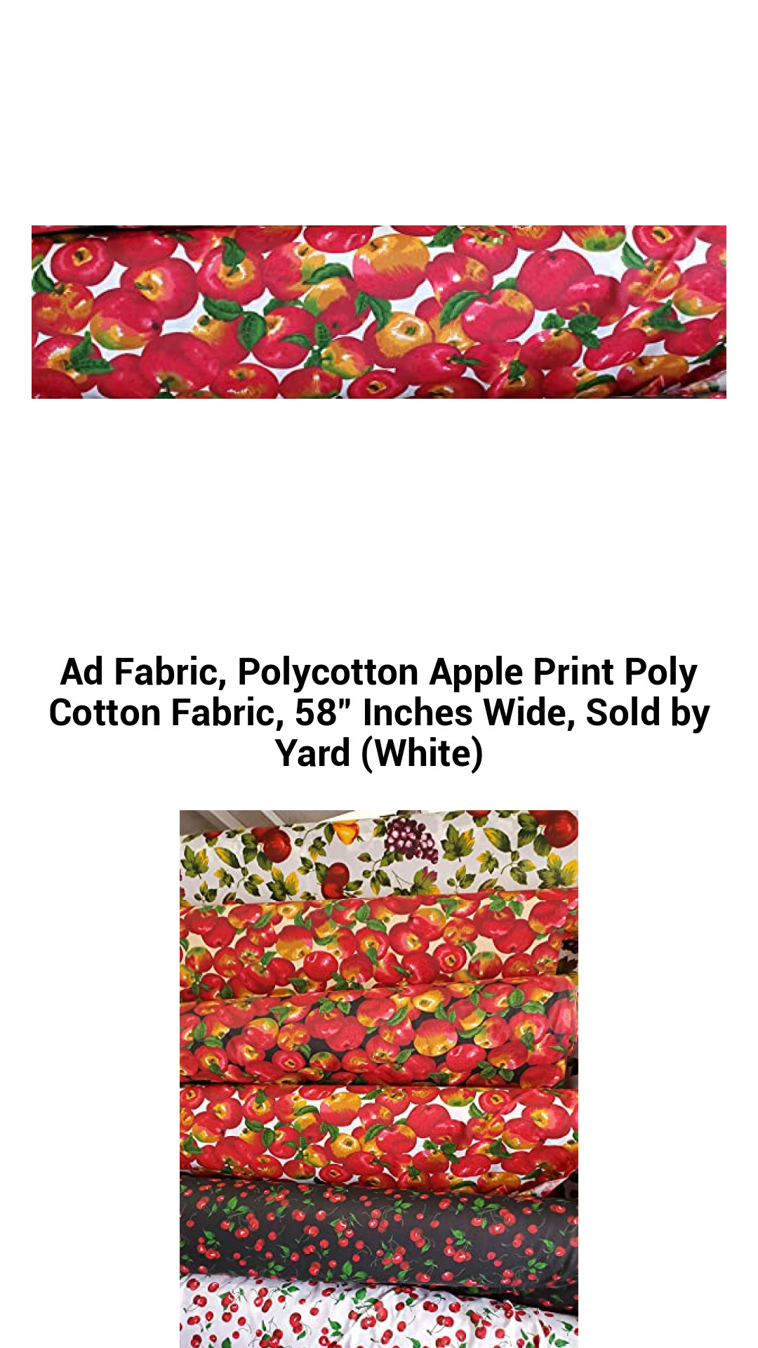 Ad Fabric, Polycotton Apple Print Poly Cotton Fabric, 58" Inches Wide, Sold by Yard (White) Ad Fabric, Polycotton Apple Print Poly Cotton Fabric, 58" Inches Wide, Sold by Yard (White)