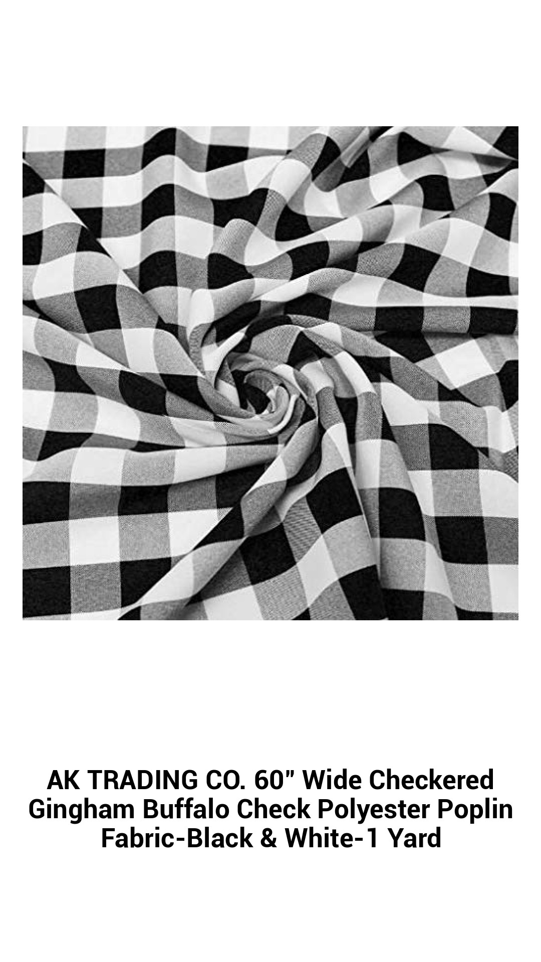 AK TRADING CO. 60" Wide Checkered Gingham Buffalo Check Polyester Poplin Fabric-Black & White-1 Yard AK TRADING CO. 60" Wide Checkered Gingham Buffalo Check Polyester Poplin Fabric-Black & White-1 Yard
