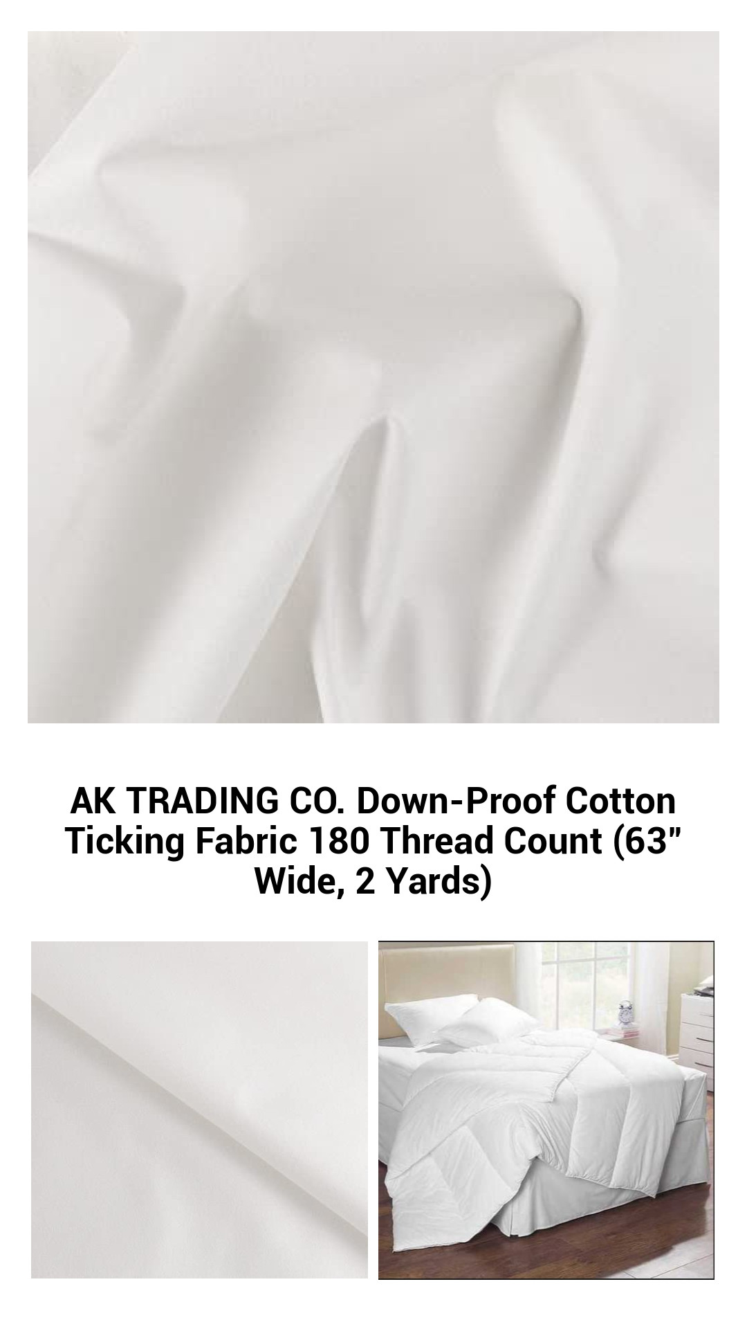 Premium Down-Proof Cotton Ticking Fabric – 180 Thread Count, 63" Wide, 2-Yard Continuous Roll for Quality Cushions and Upholstery
