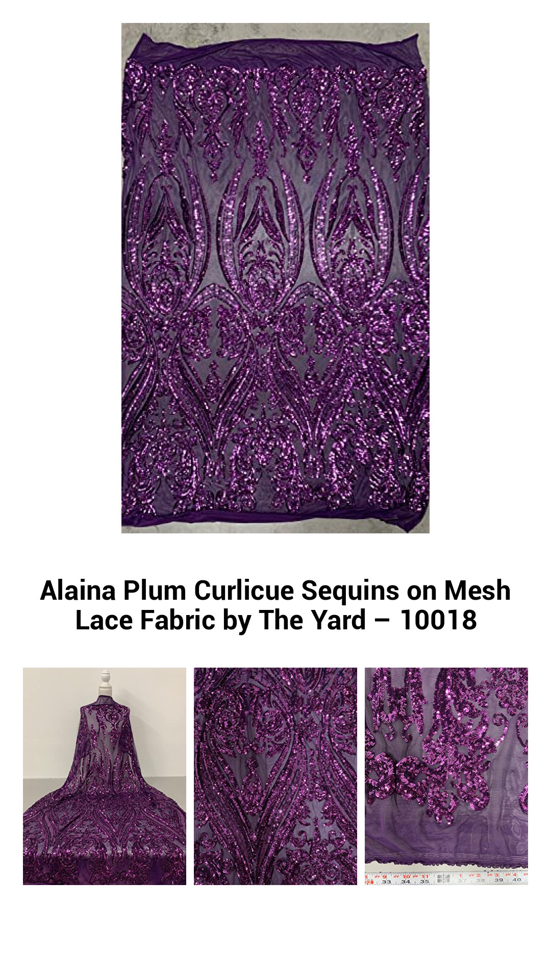 Luxurious Alaina Plum Curlicue Sequins Mesh Lace Fabric - Stunning Sparkle by the Yard