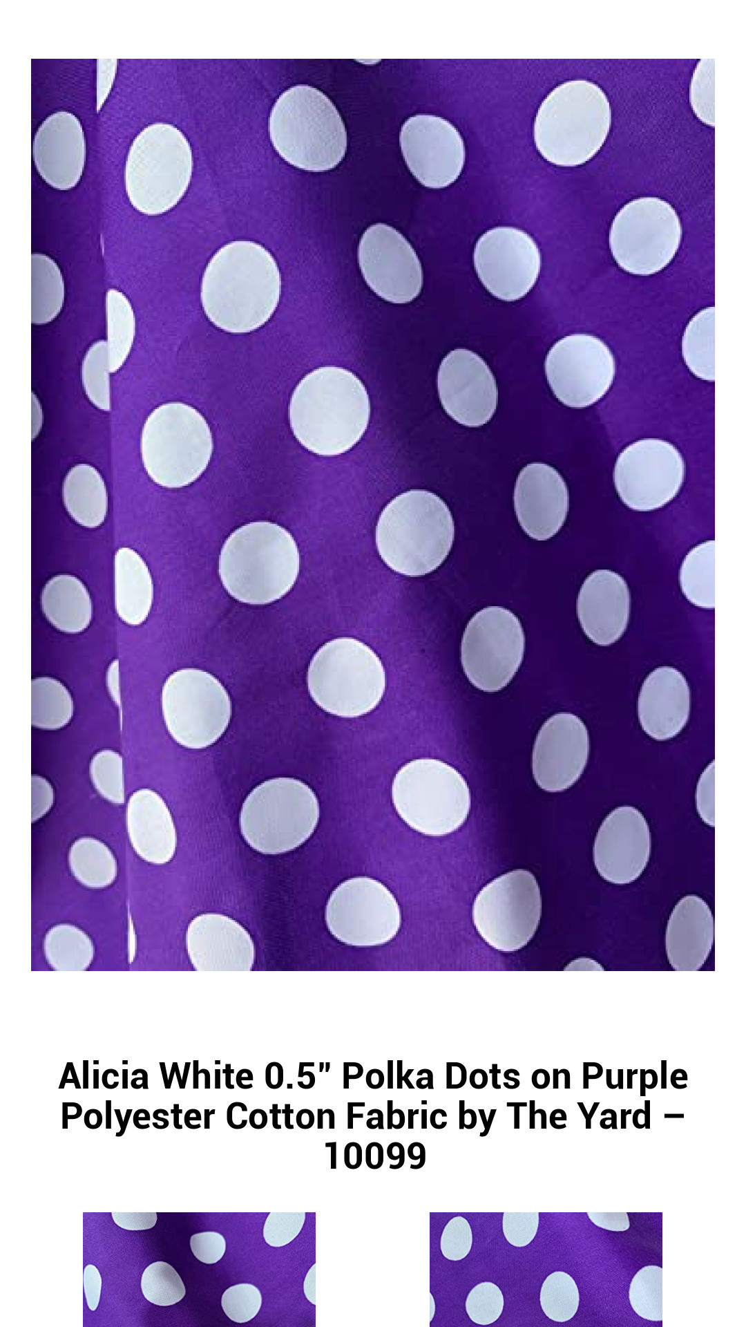 Stylish Purple Polyester Cotton Fabric with White Polka Dots - 0.5 Inch Dots, Perfect for Fashion & Crafts