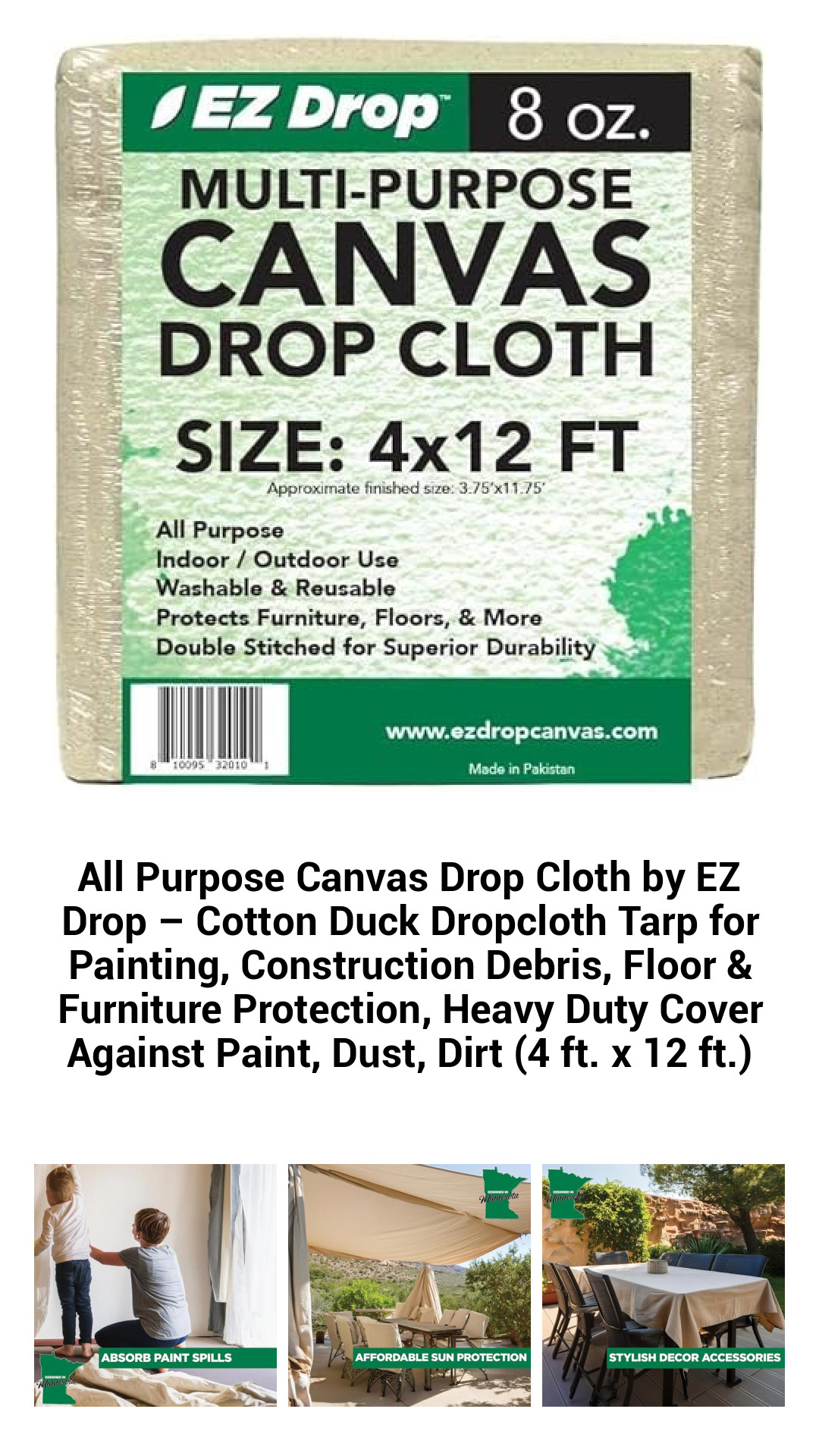 All Purpose Canvas Drop Cloth by EZ Drop – Cotton Duck Dropcloth Tarp for Painting, Construction Debris, Floor & Furniture Protection, Heavy Duty Cover Against Paint, Dust, Dirt (4 ft. x 12 ft.) All Purpose Canvas Drop Cloth by EZ Drop – Cotton Duck Dropcloth Tarp for Painting, Construction Debris, Floor & Furniture Protection, Heavy Duty Cover Against Paint, Dust, Dirt (4 ft. x 12 ft.)