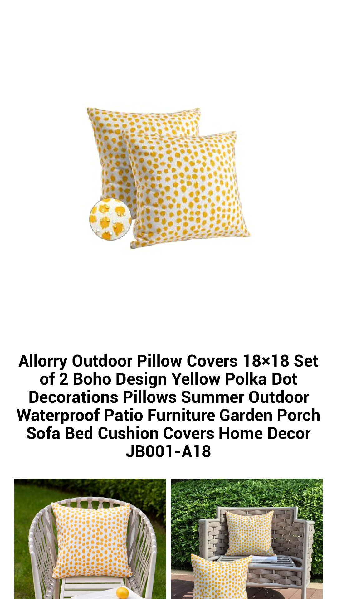 Vibrant Waterproof Boho Yellow Polka Dot Outdoor Pillow Covers 18x18 - Set of 2 for Stylish Patio and Garden Decor