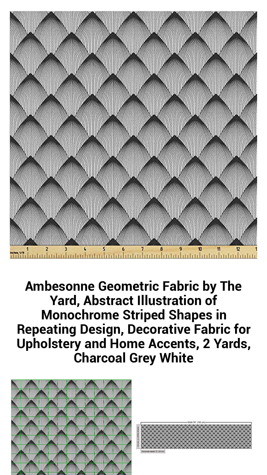 Versatile Monochrome Geometric Fabric by The Yard, Stylish Charcoal and White Striped Design for Upholstery, Home Decor & Craft Projects, 2 Yards of Durable Waterproof Material
