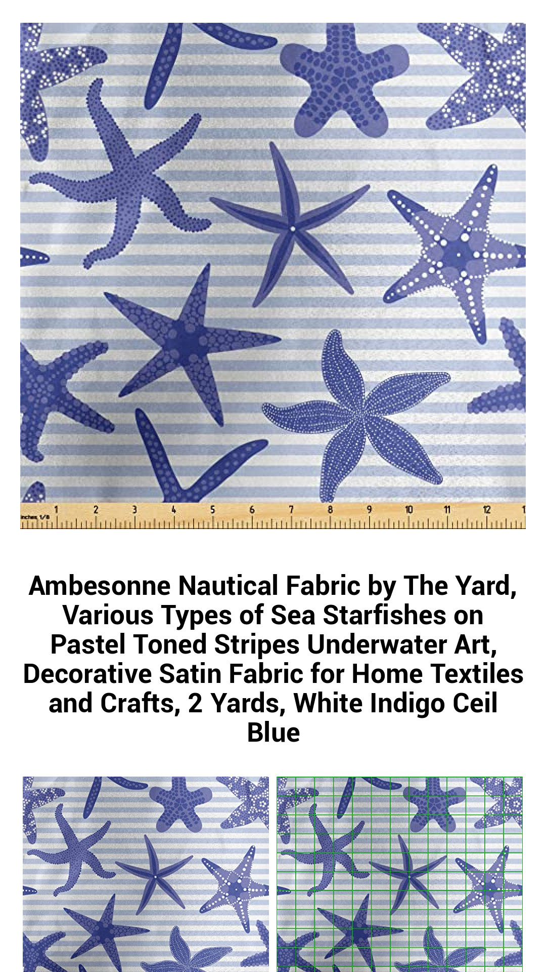 Elegant Nautical Satin Fabric: Vibrant Sea Starfish Design on Pastel Stripes - Ideal for Home Decor & Craft Projects, 2 Yards