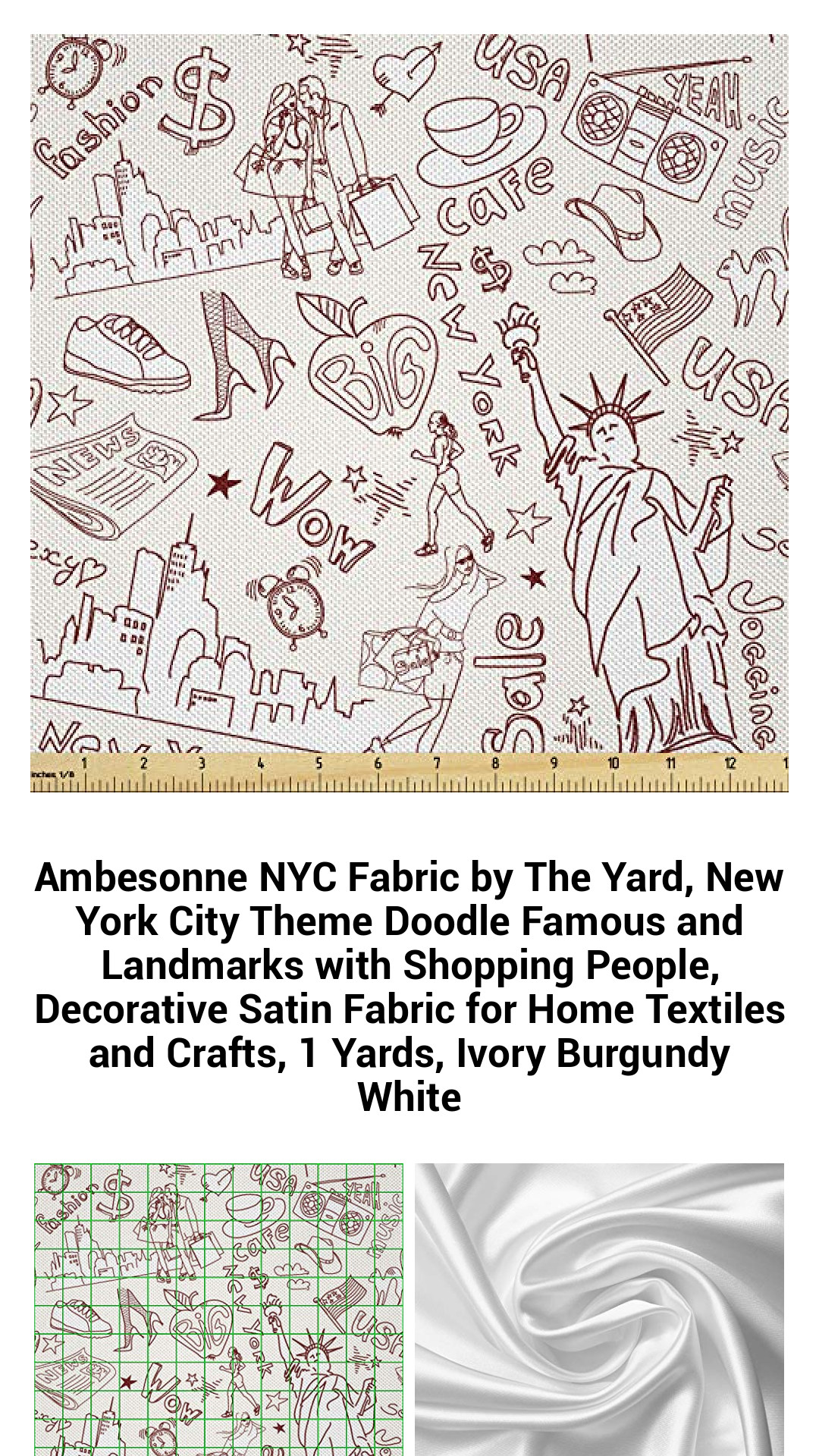 Premium NYC Doodle Satin Fabric by the Yard – Elegant New York City Inspired Design for Home Decor & Crafts