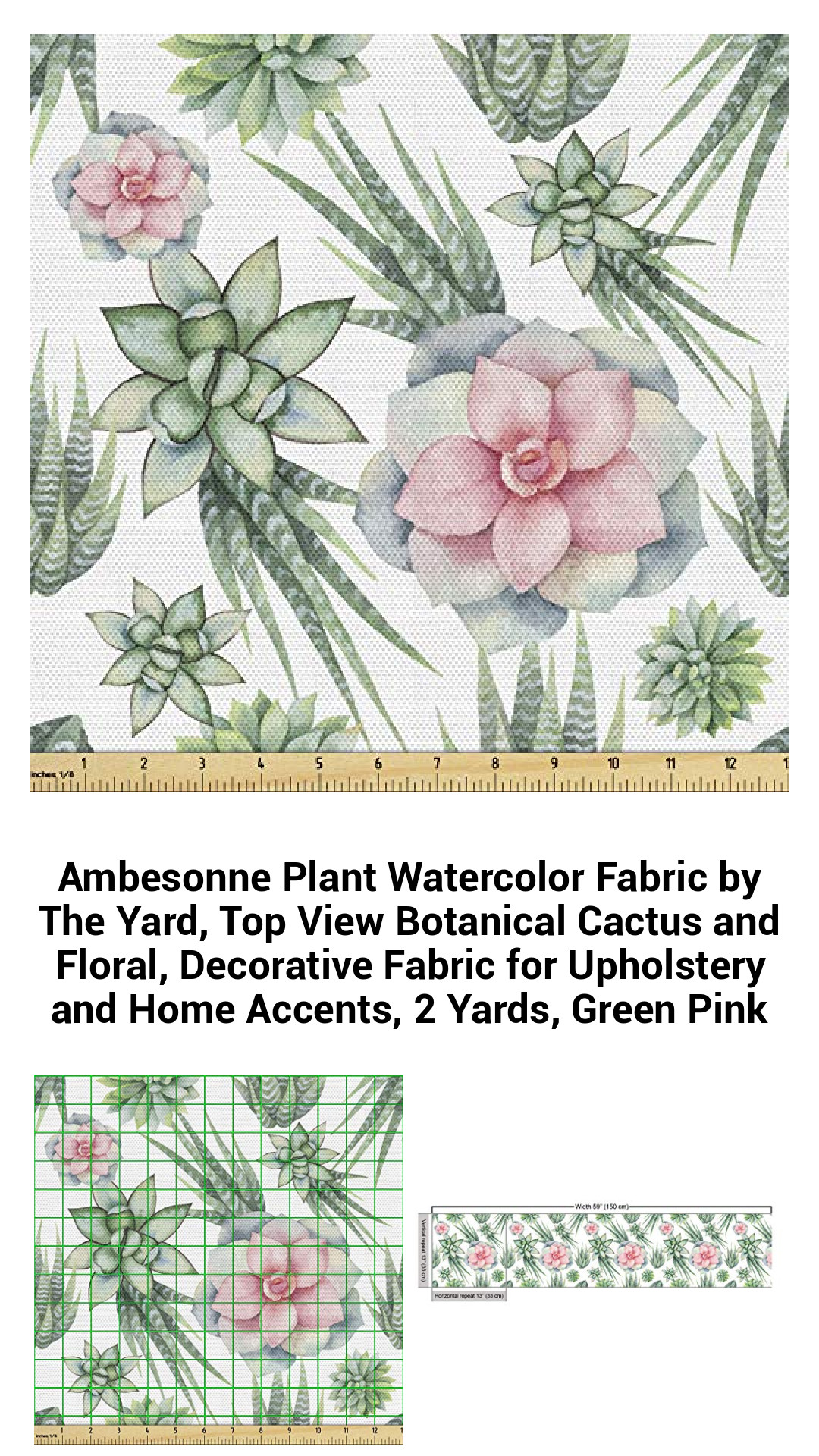 Vibrant Botanical Cactus & Floral Watercolor Fabric by the Yard - Premium Upholstery & Home Decor Material in Green and Pink