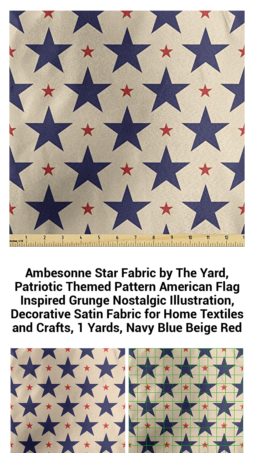 Premium Patriotic Satin Fabric by the Yard - American Flag Inspired Grunge Design for Home Decor and Crafting - 1 Yard of Soft, Durable Material in Navy Blue, Beige, and Red