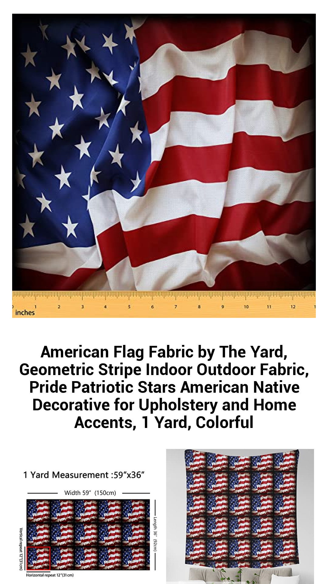 Vibrant American Flag Fabric by the Yard - Geometric Stripe Design for Patriotic Home Decor, Outdoor Upholstery, and Creative Crafts
