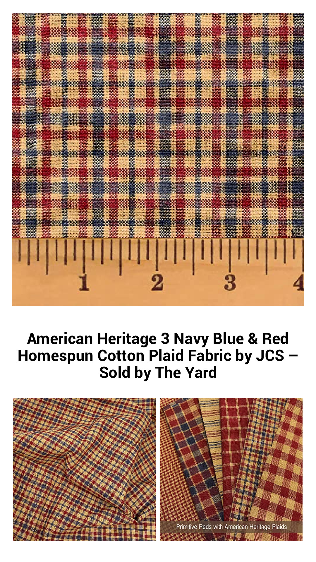 Classic Navy Blue & Red Homespun Cotton Plaid Fabric – Premium Quality, Sold by the Yard for Quilting & Crafting