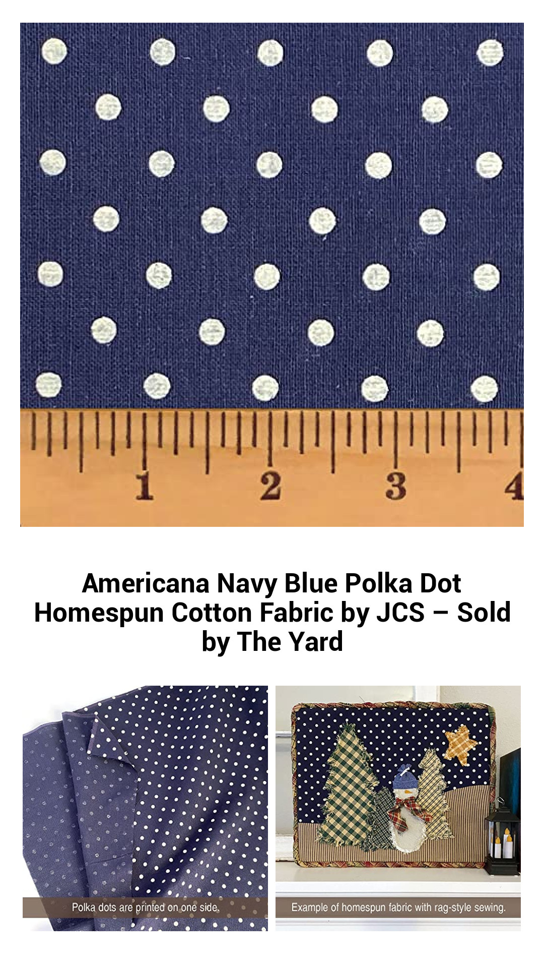 Americana Navy Blue Polka Dot Homespun Cotton Fabric by JCS – Sold by The Yard Americana Navy Blue Polka Dot Homespun Cotton Fabric by JCS – Sold by The Yard
