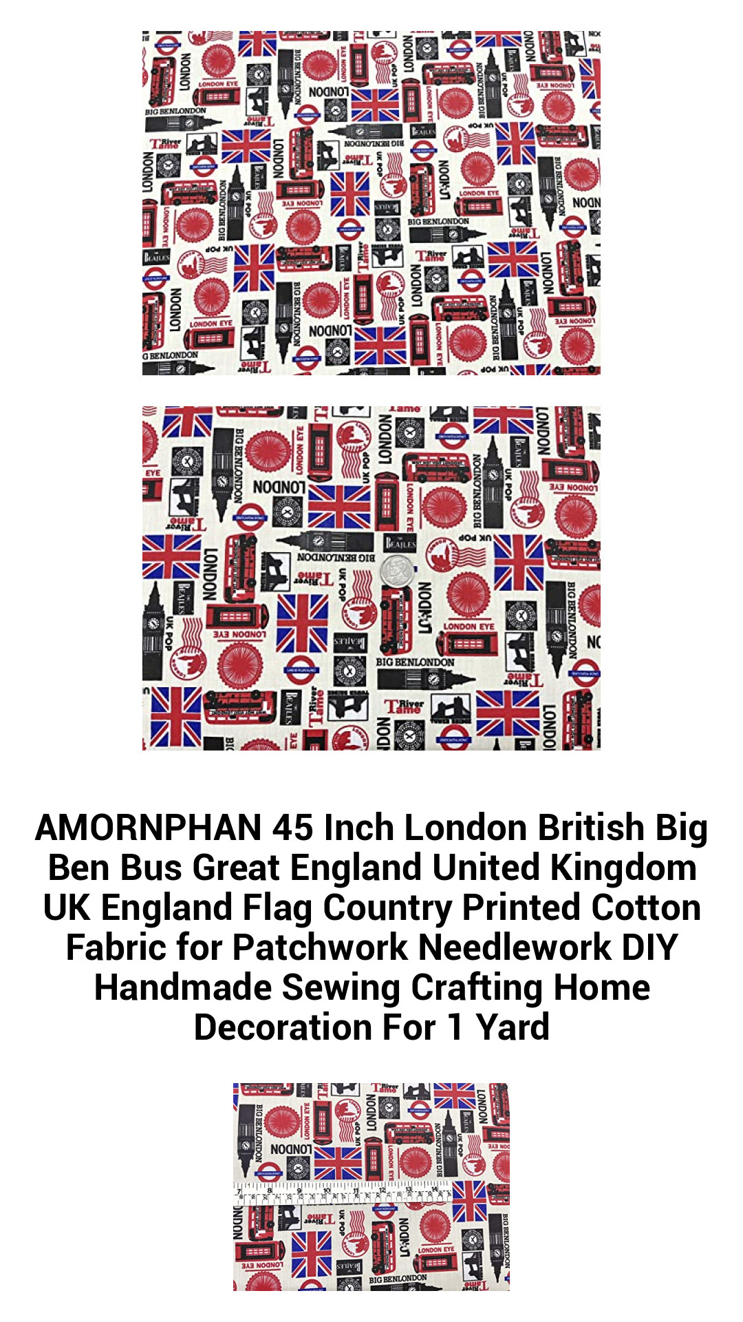 AMORNPHAN 45 Inch London British Big Ben Bus Great England United Kingdom UK England Flag Country Printed Cotton Fabric for Patchwork Needlework DIY Handmade Sewing Crafting Home Decoration For 1 Yard AMORNPHAN 45 Inch London British Big Ben Bus Great England United Kingdom UK England Flag Country Printed Cotton Fabric for Patchwork Needlework DIY Handmade Sewing Crafting Home Decoration For 1 Yard