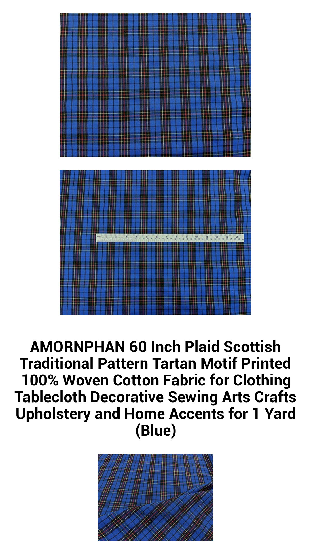 AMORNPHAN 60 Inch Plaid Scottish Traditional Pattern Tartan Motif Printed 100% Woven Cotton Fabric for Clothing Tablecloth Decorative Sewing Arts Crafts Upholstery and Home Accents for 1 Yard (Blue) AMORNPHAN 60 Inch Plaid Scottish Traditional Pattern Tartan Motif Printed 100% Woven Cotton Fabric for Clothing Tablecloth Decorative Sewing Arts Crafts Upholstery and Home Accents for 1 Yard (Blue)