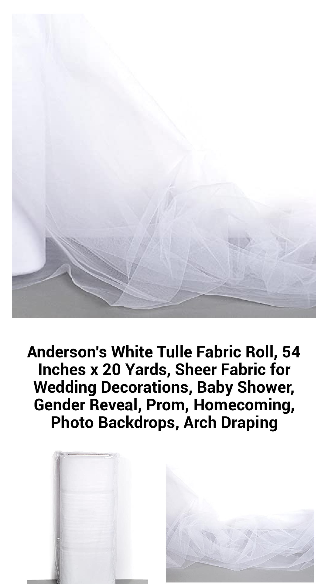 Transform Your Events with Anderson's Elegant White Tulle Fabric Roll - 54 Inches x 20 Yards for Weddings, Baby Showers, and More