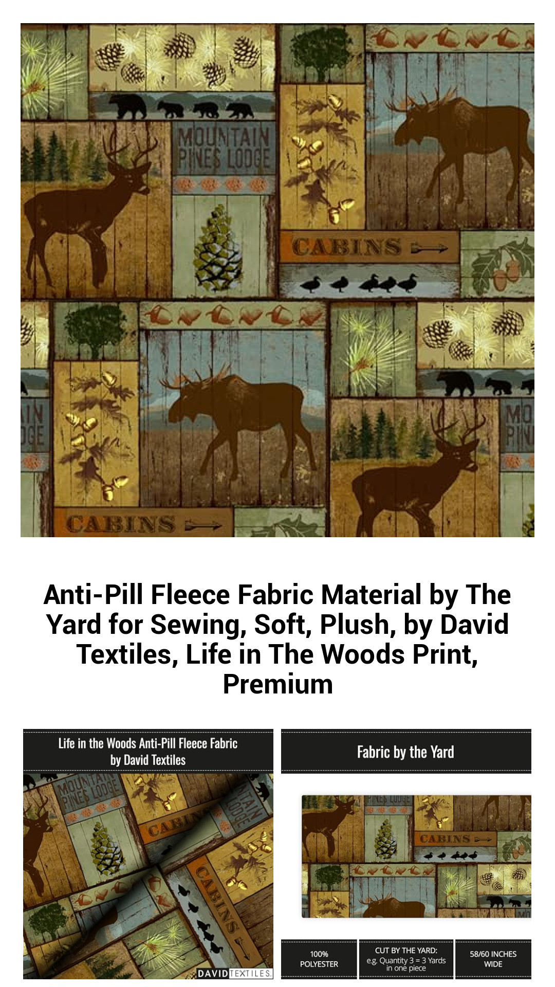 Anti-Pill Fleece Fabric Material by The Yard for Sewing, Soft, Plush, by David Textiles, Life in The Woods Print, Premium Anti-Pill Fleece Fabric Material by The Yard for Sewing, Soft, Plush, by David Textiles, Life in The Woods Print, Premium