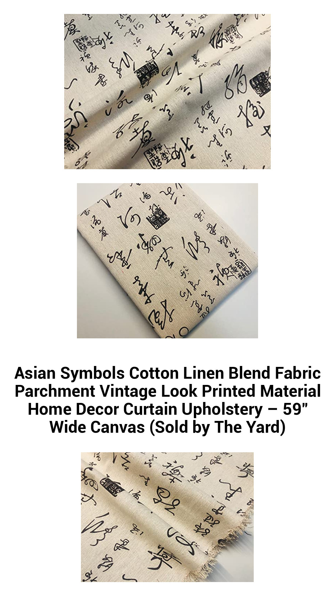 Vintage-Inspired Asian Symbols Cotton-Linen Blend Fabric for Home Decor and Upholstery – 59" Wide, Sold by the Yard