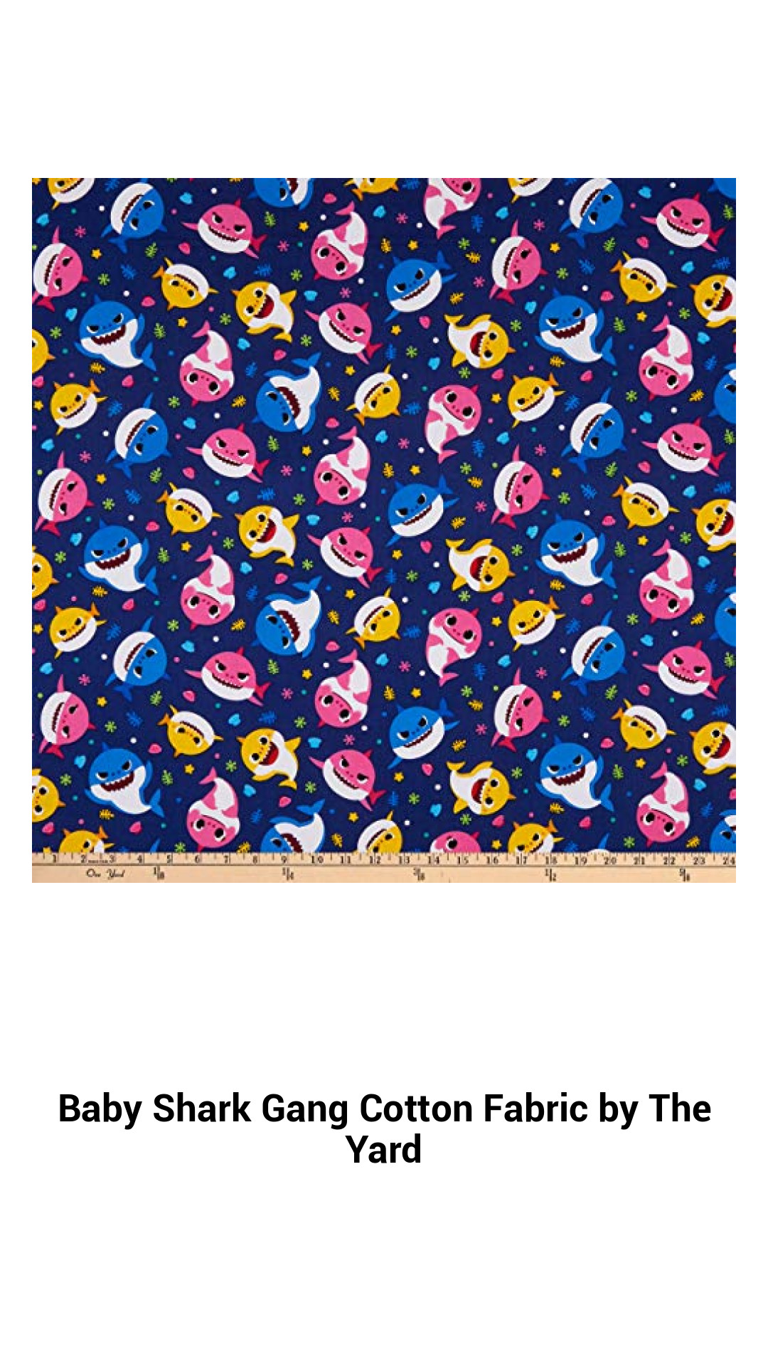 Colorful Baby Shark Gang Cotton Fabric by the Yard – Perfect for Quilting, Crafts, and Kids’ Projects