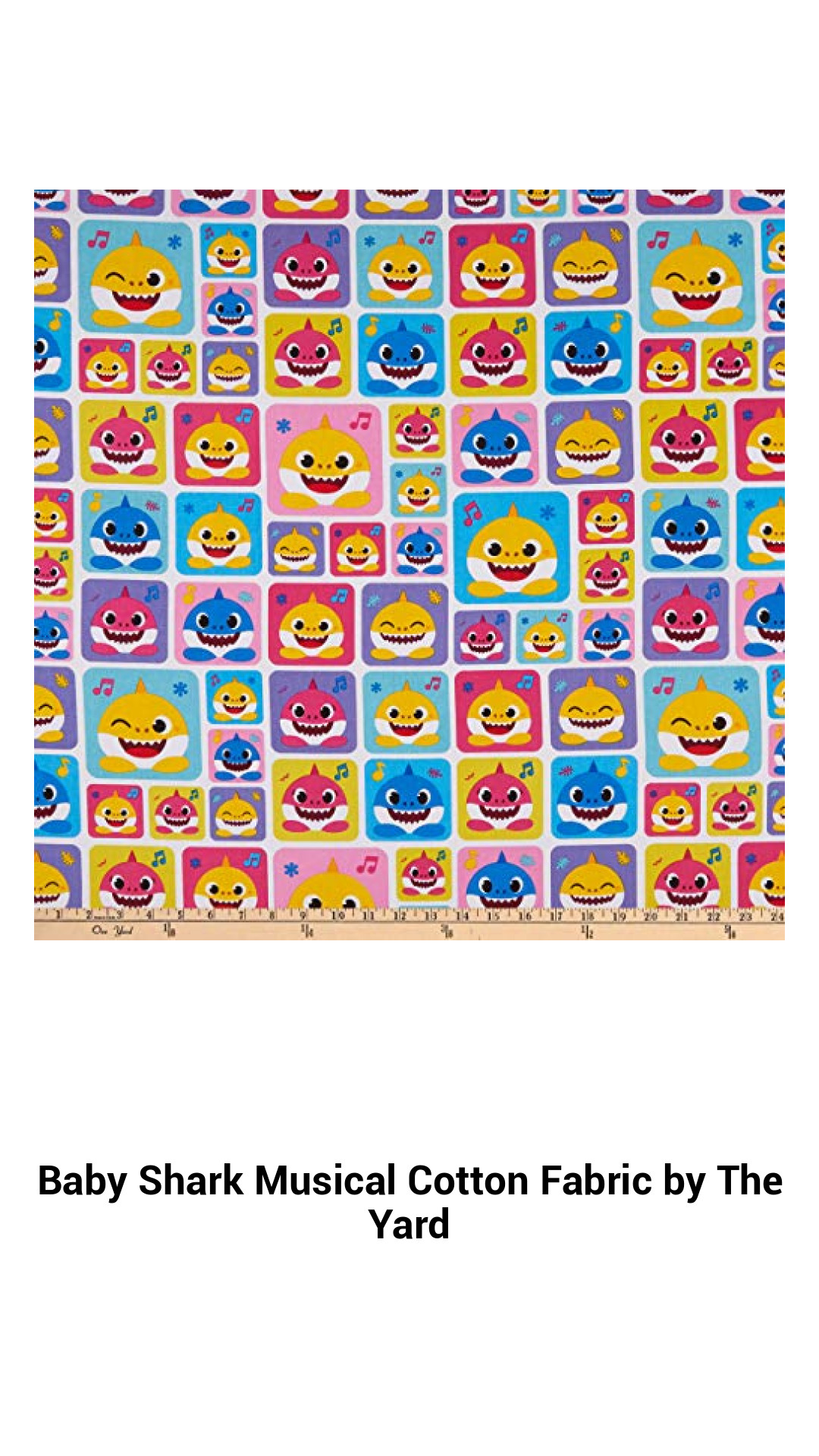 Brighten Your Projects with Baby Shark Musical Cotton Fabric – Premium Quality Fabric by the Yard for Creative Adventures