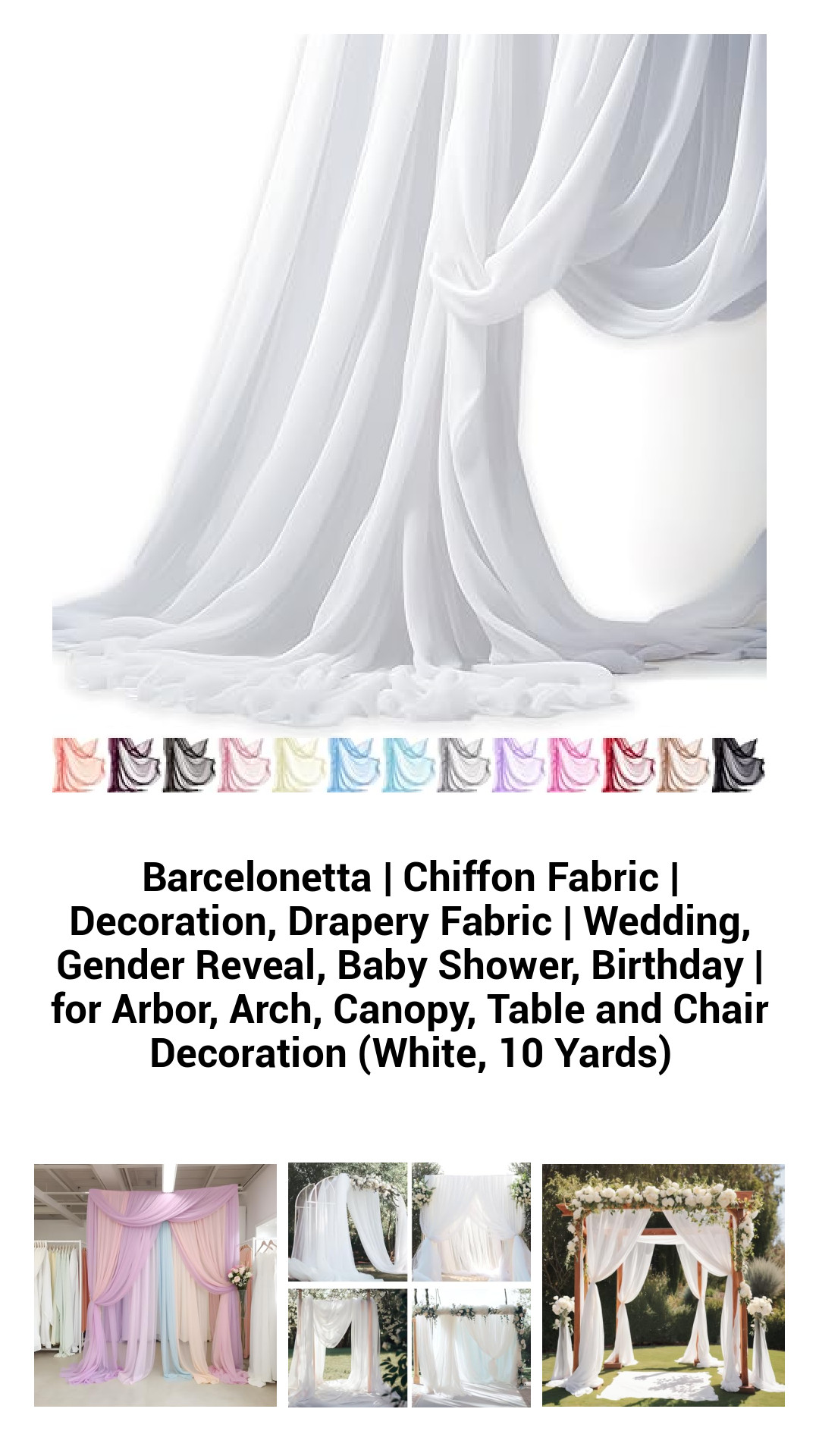 Elegant White Chiffon Fabric for Weddings and Events | Versatile 10-Yard Drapery Fabric for Decoration, Table Runners, and DIY Crafts